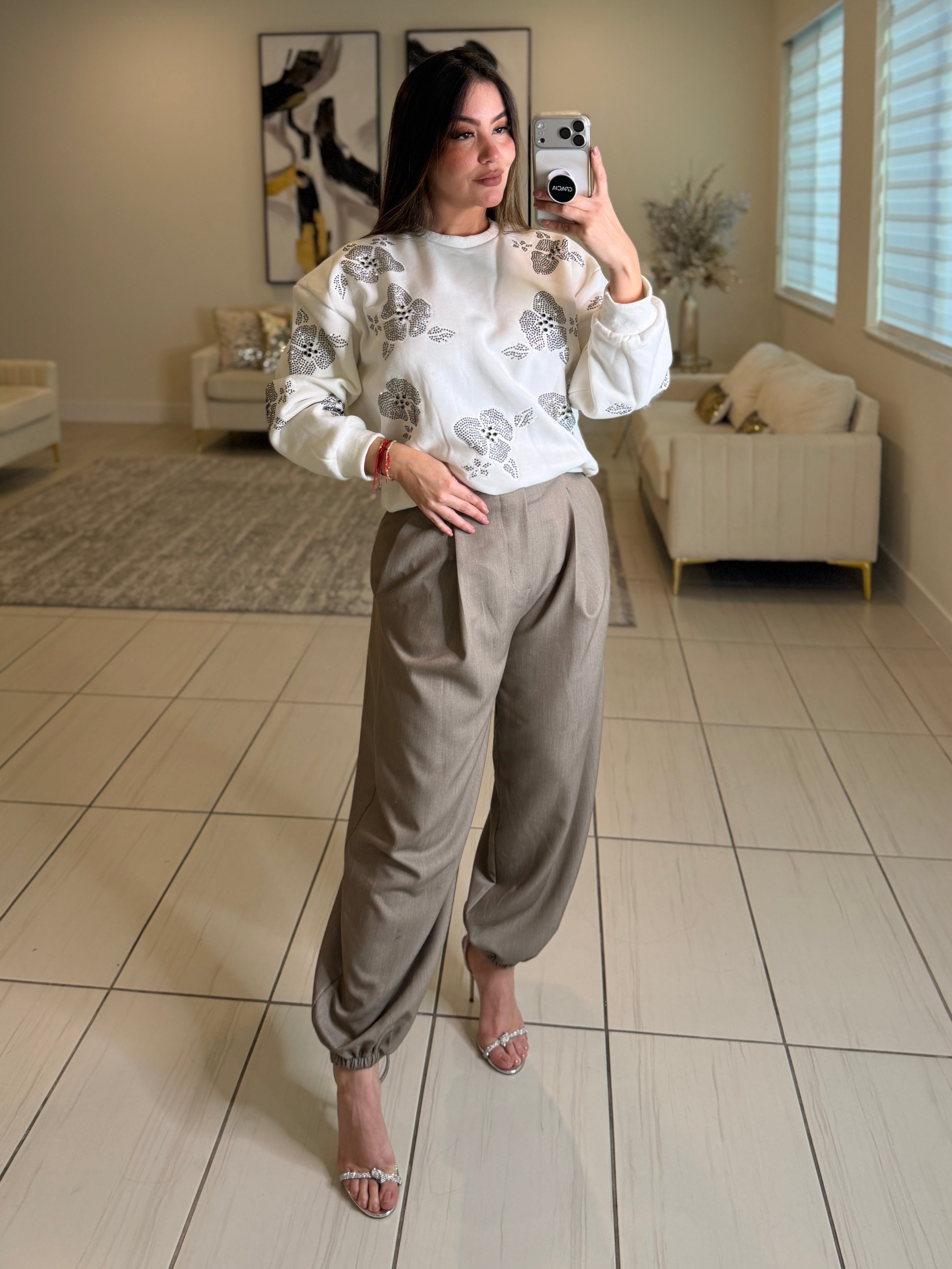 Blossom Rhinestones White Sweater
