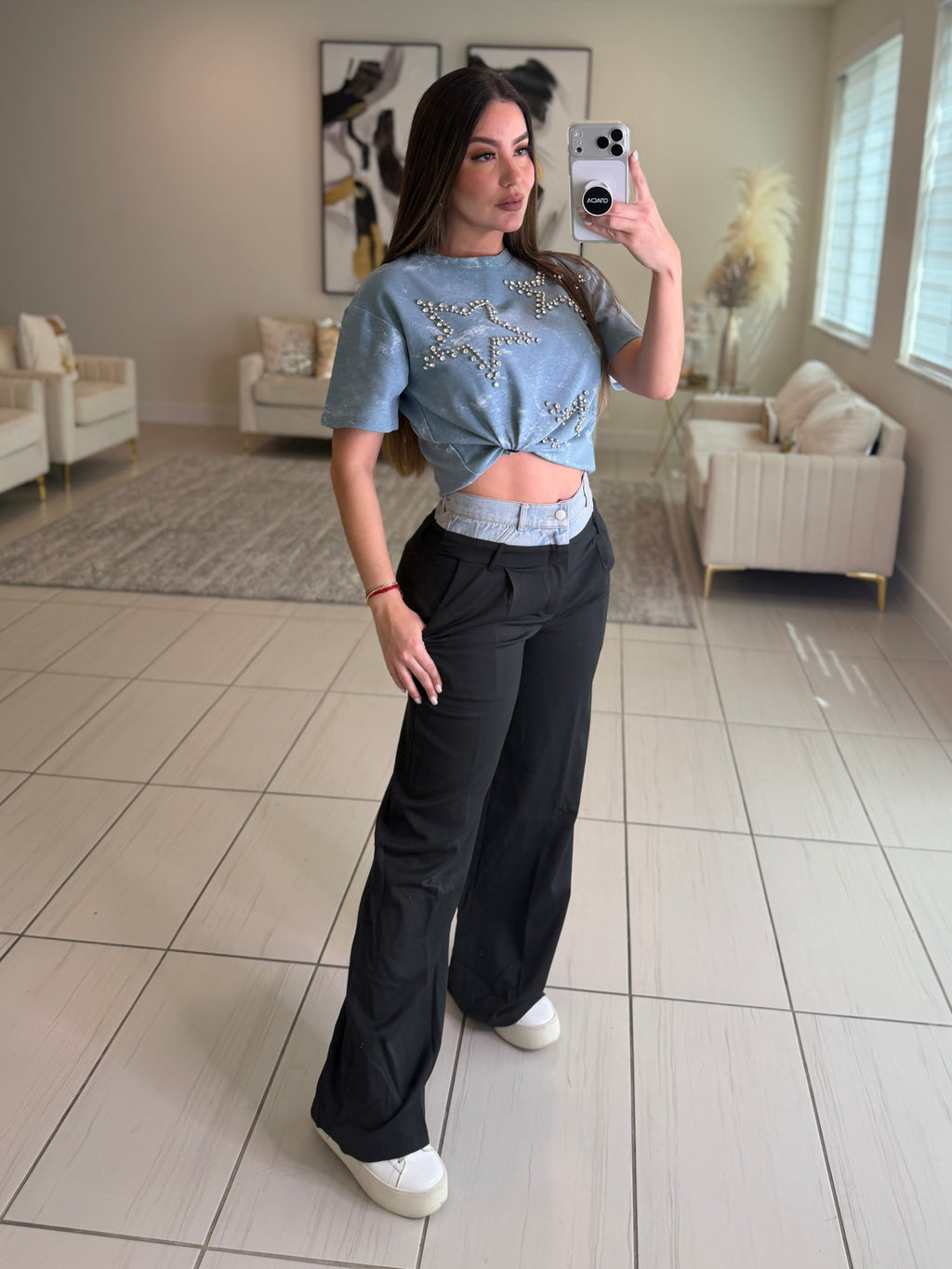 Iconic Contrast Black and Denim Pants