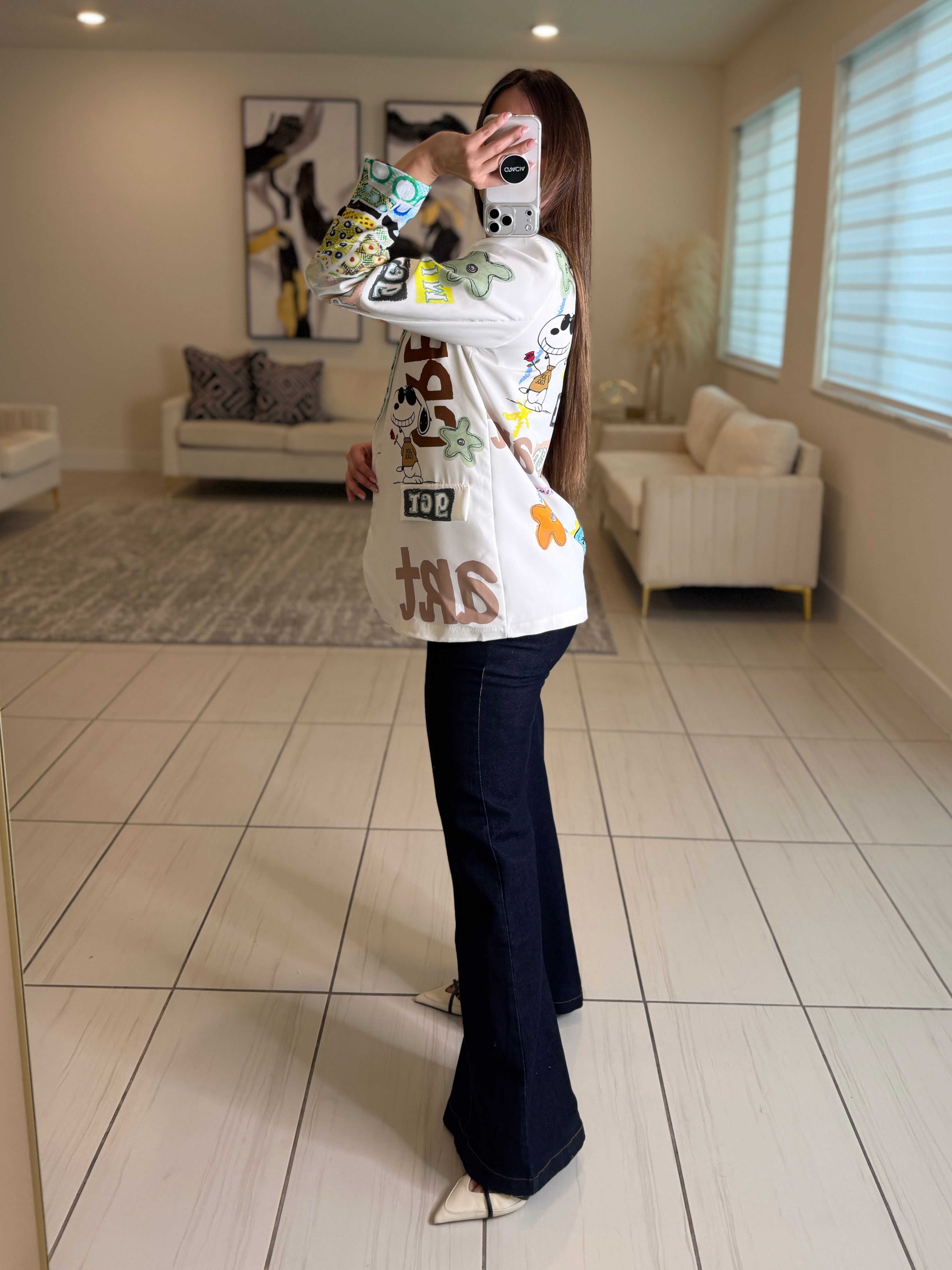 Glamorous Printed White Blazer