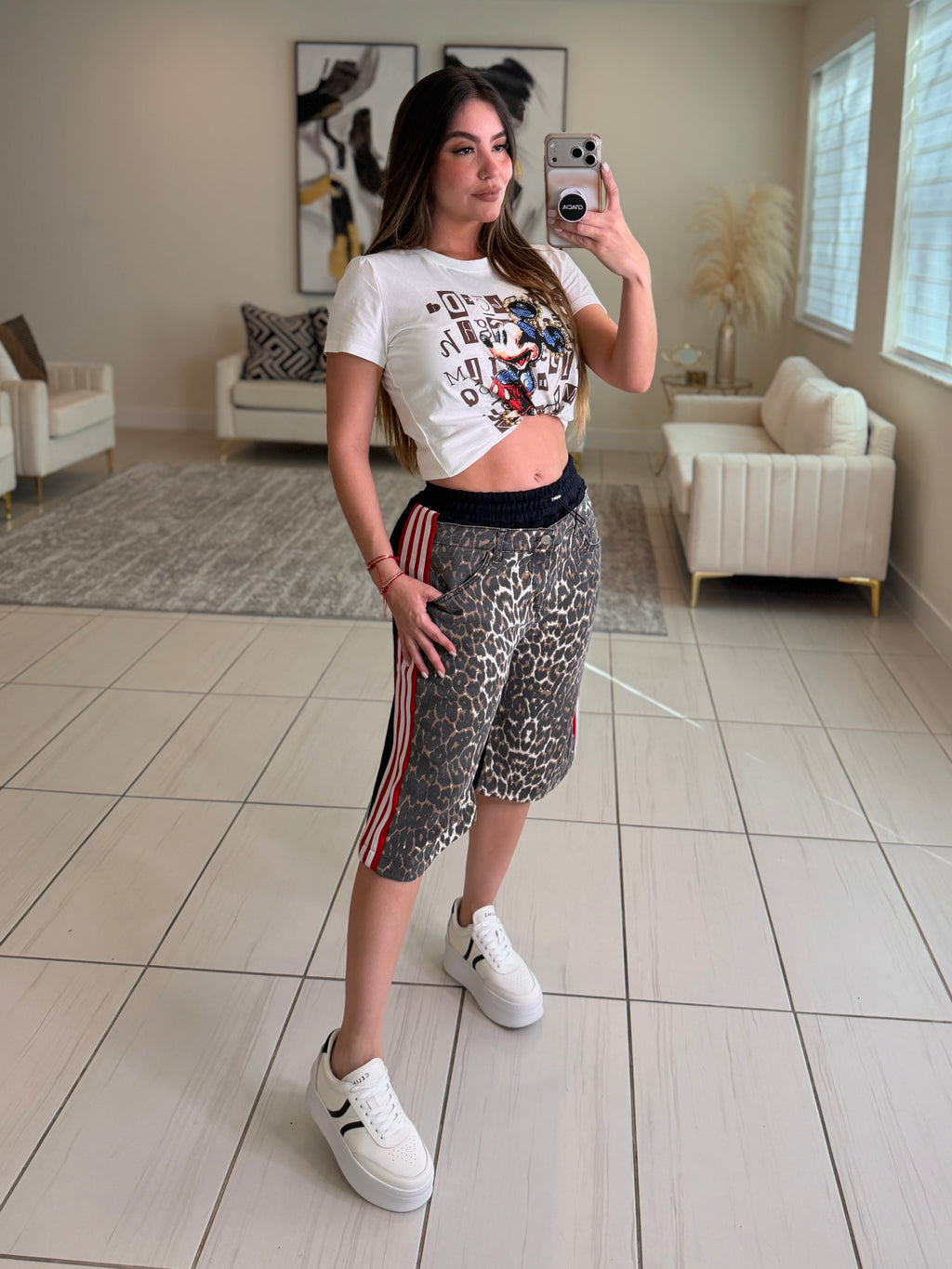 Wild Leopard Red Stripes Shorts