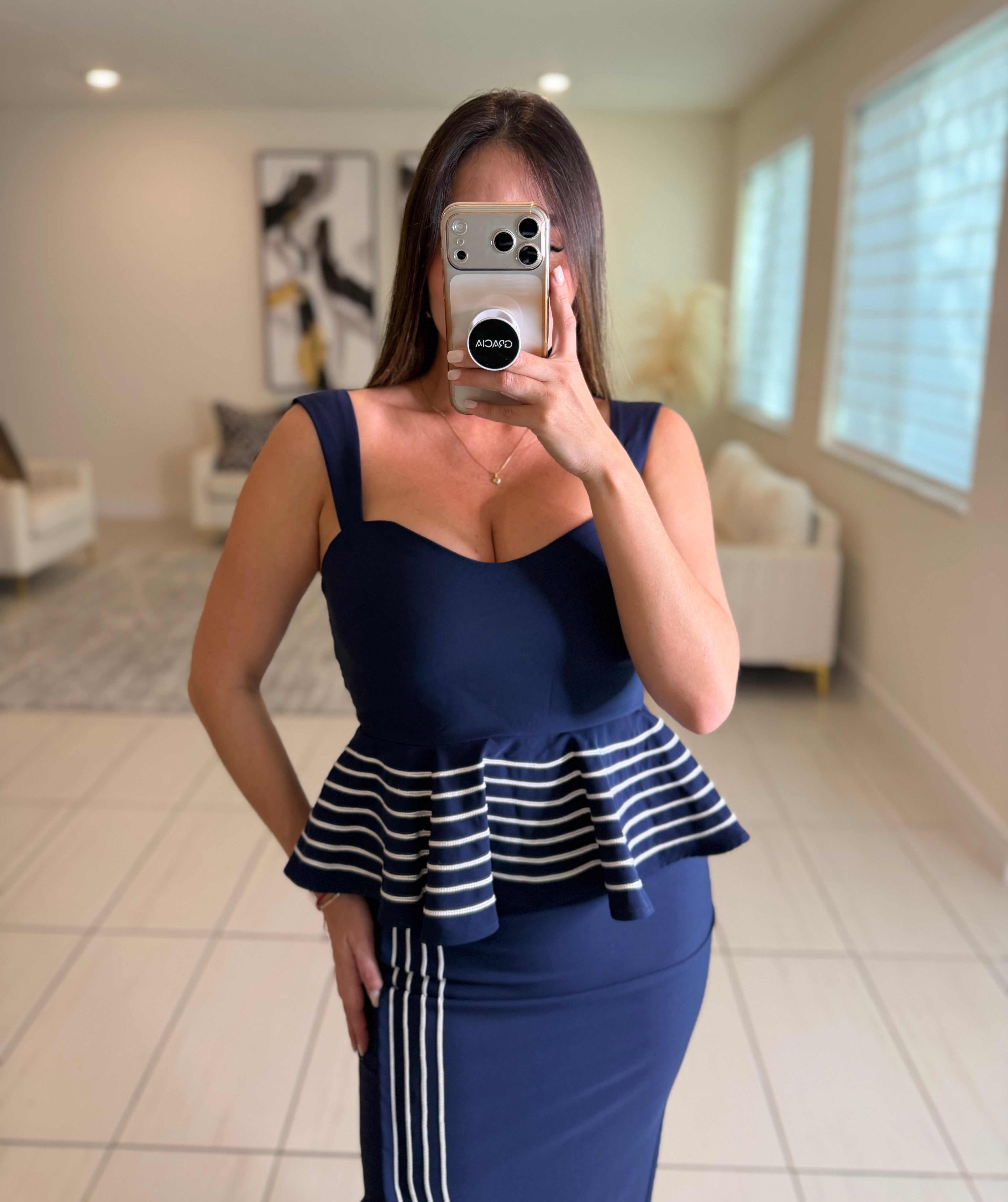 Adorable Affair Navy Blue Skirt Set