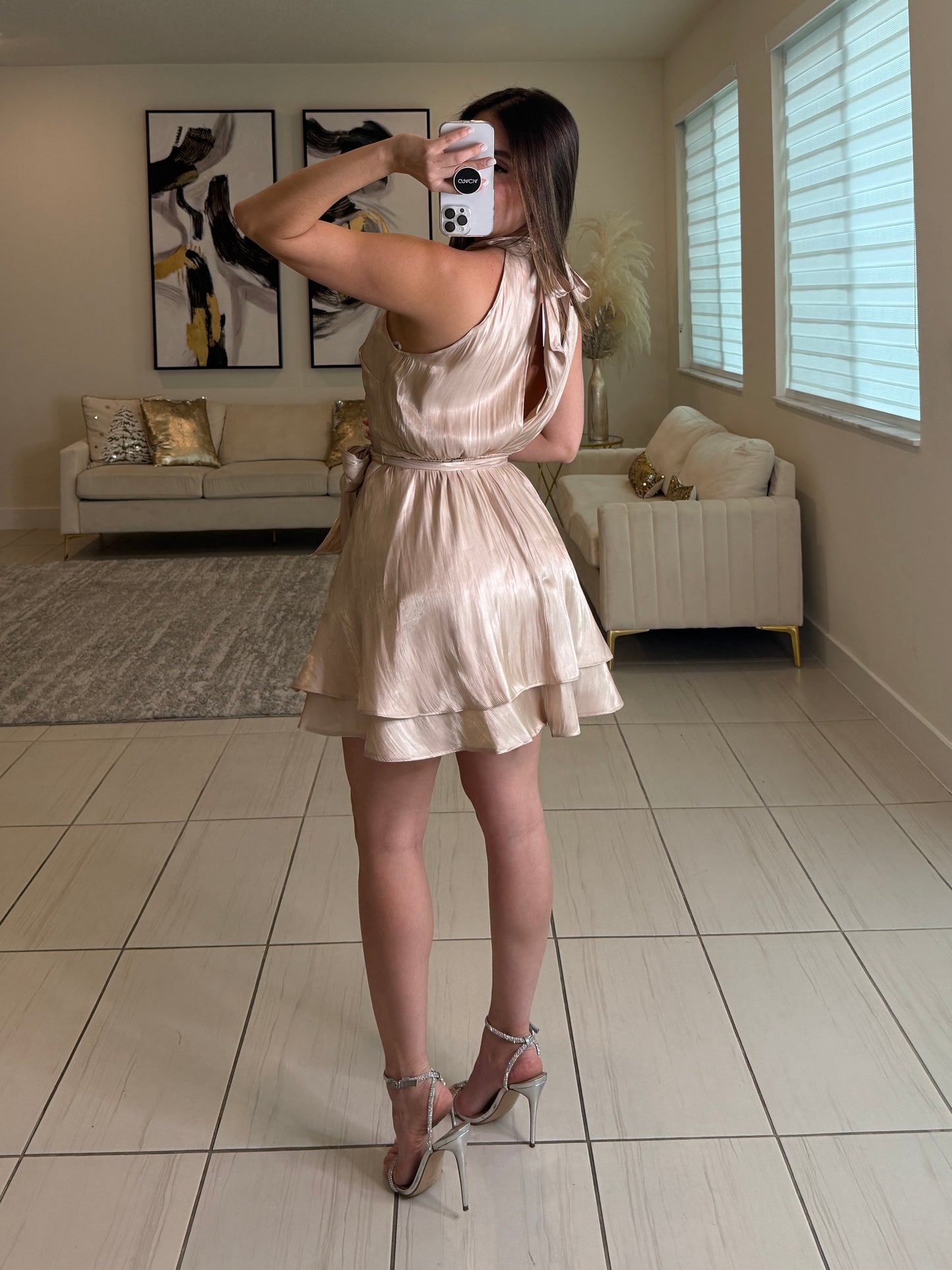 Noir Cascade Beige Dress