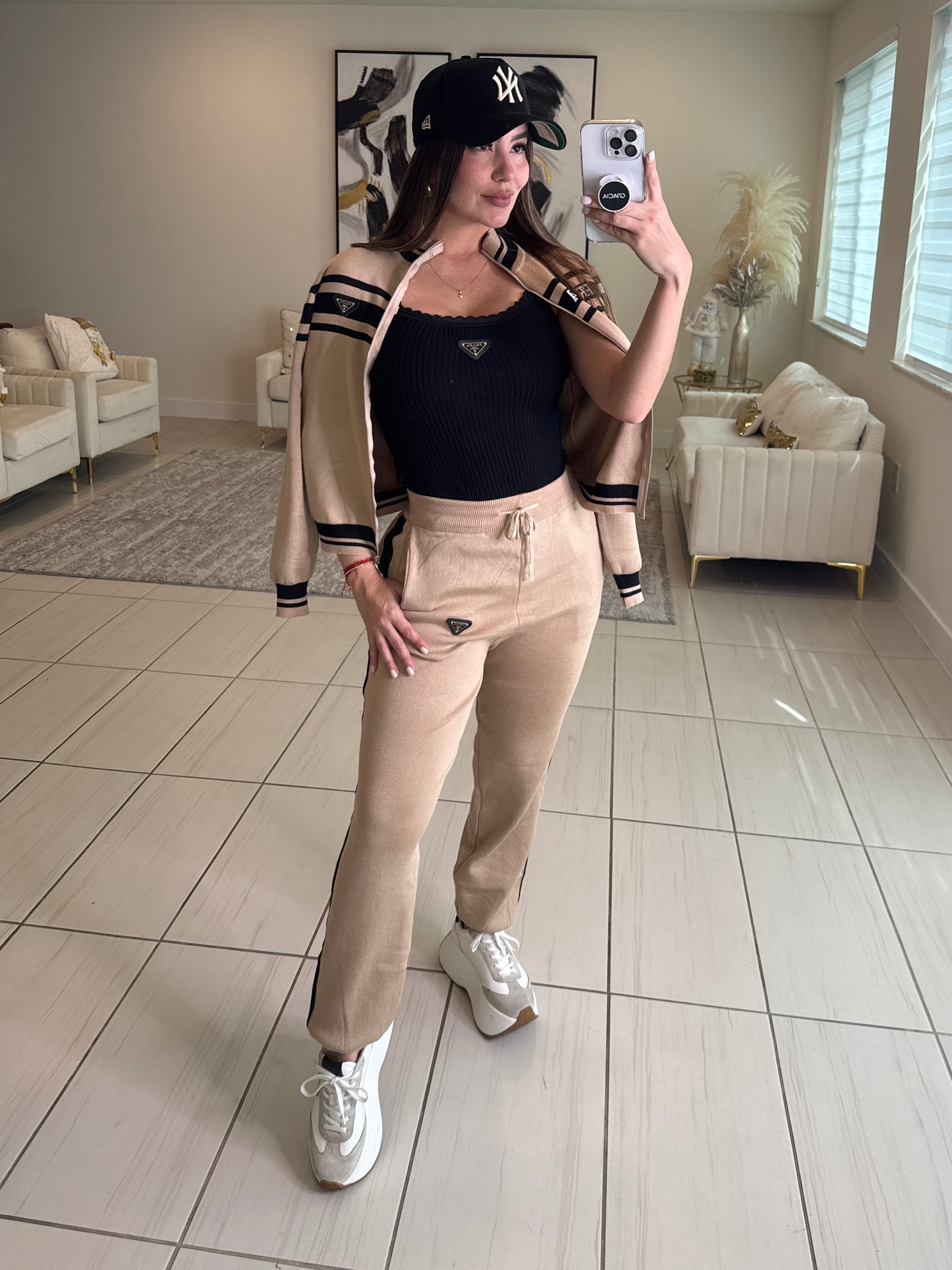 Iconic Mocha and Black Knit Pant Set