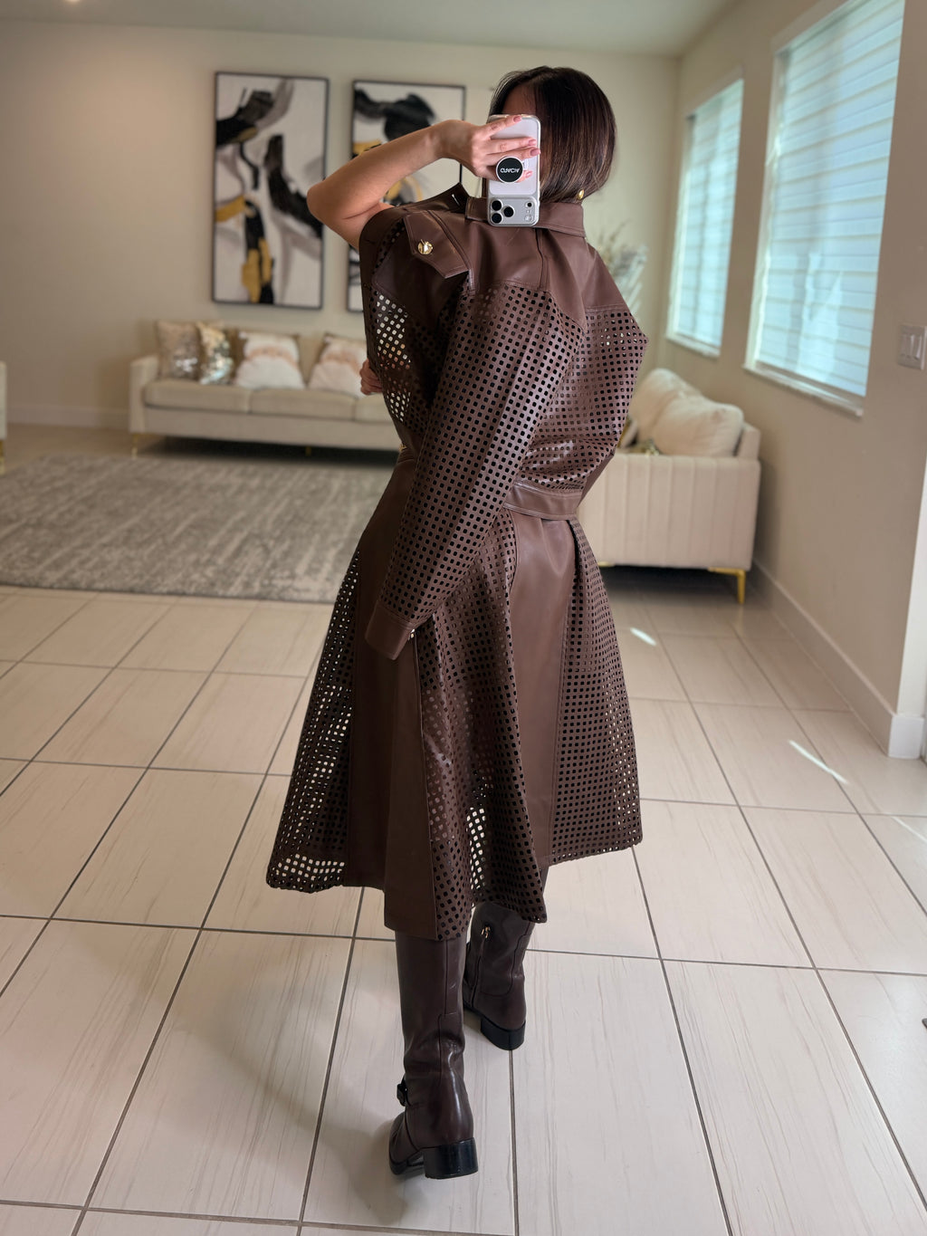 Luxe Faux Leather Brown Skirt Set