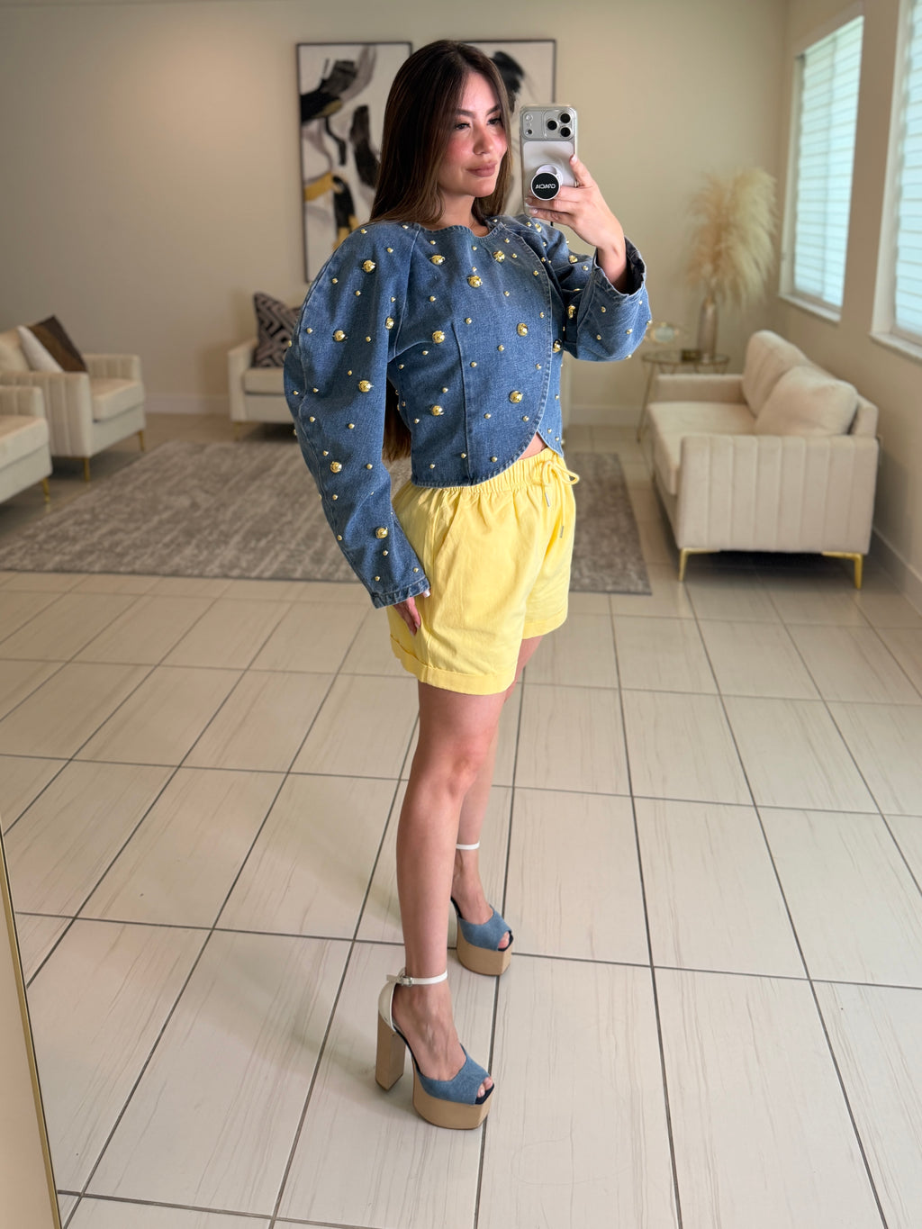 Golden Dots Denim Top