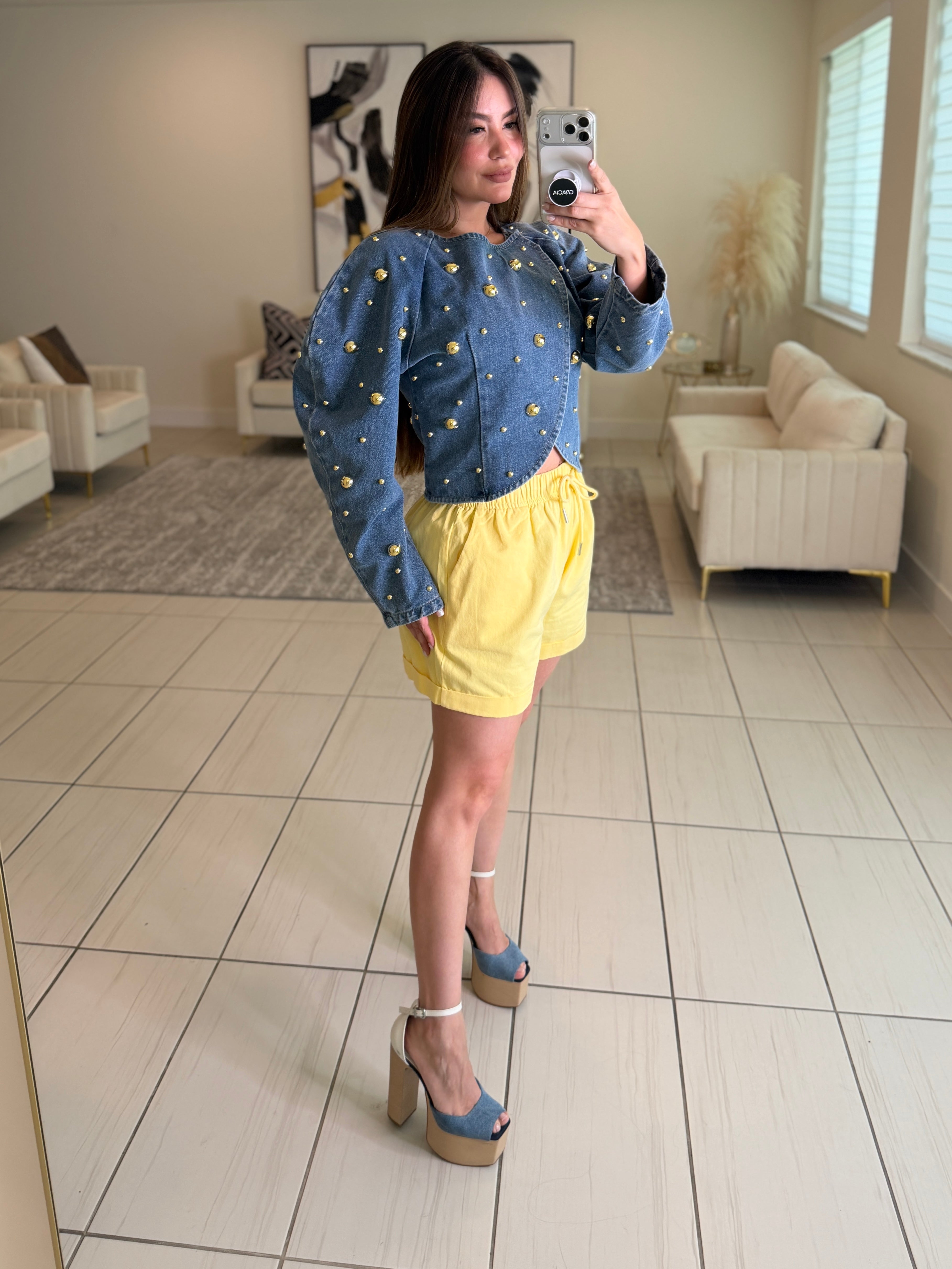 Golden Dots Denim Top