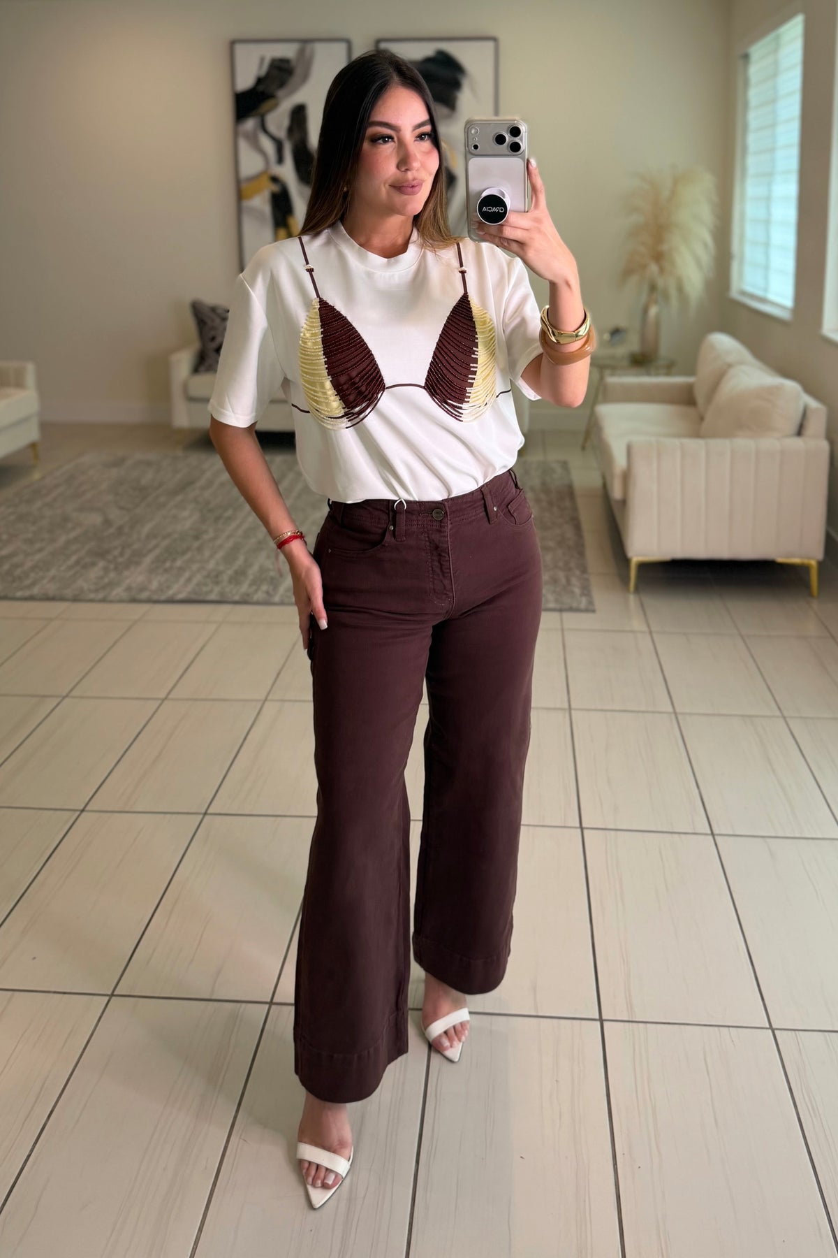 Cocoa Brown Denim Crop Pants