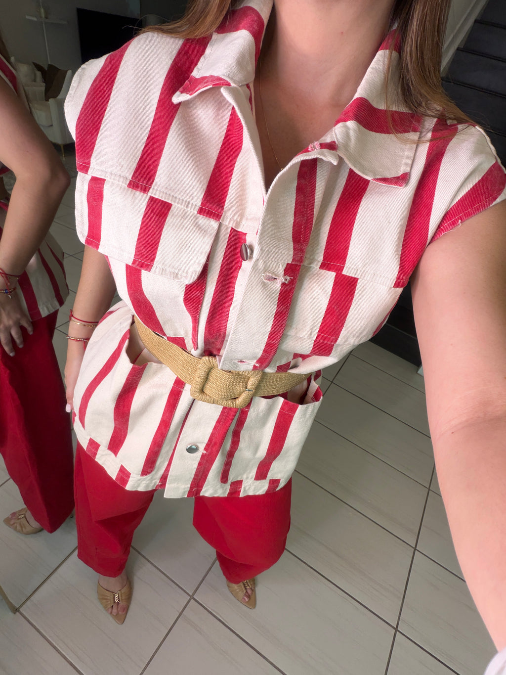 Divine Striped Red and Beige Jacket