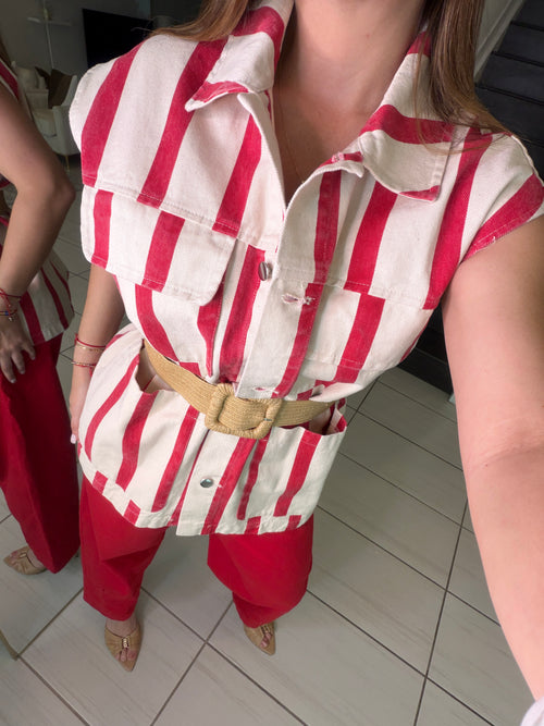 Divine Striped Red and Beige Jacket