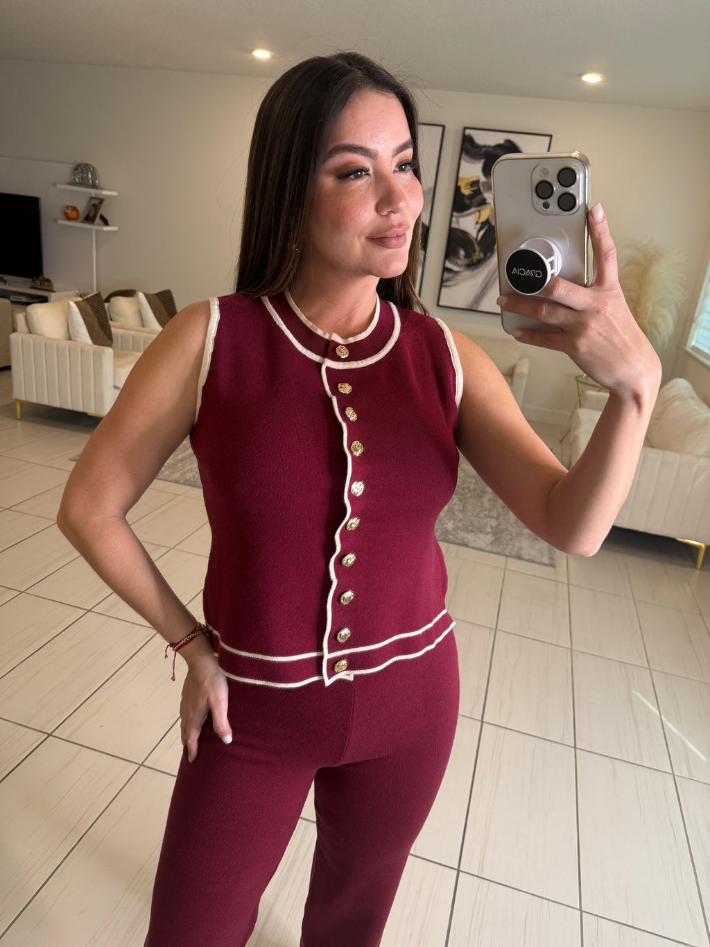 Divine Knit Red Wine Pant Set