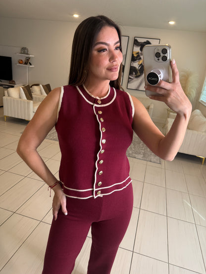 Divine Knit Red Wine Pant Set