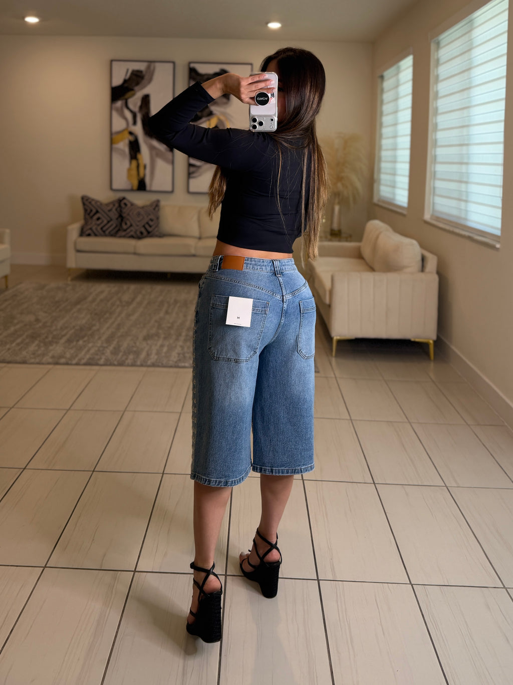 Studded Denim Bermuda