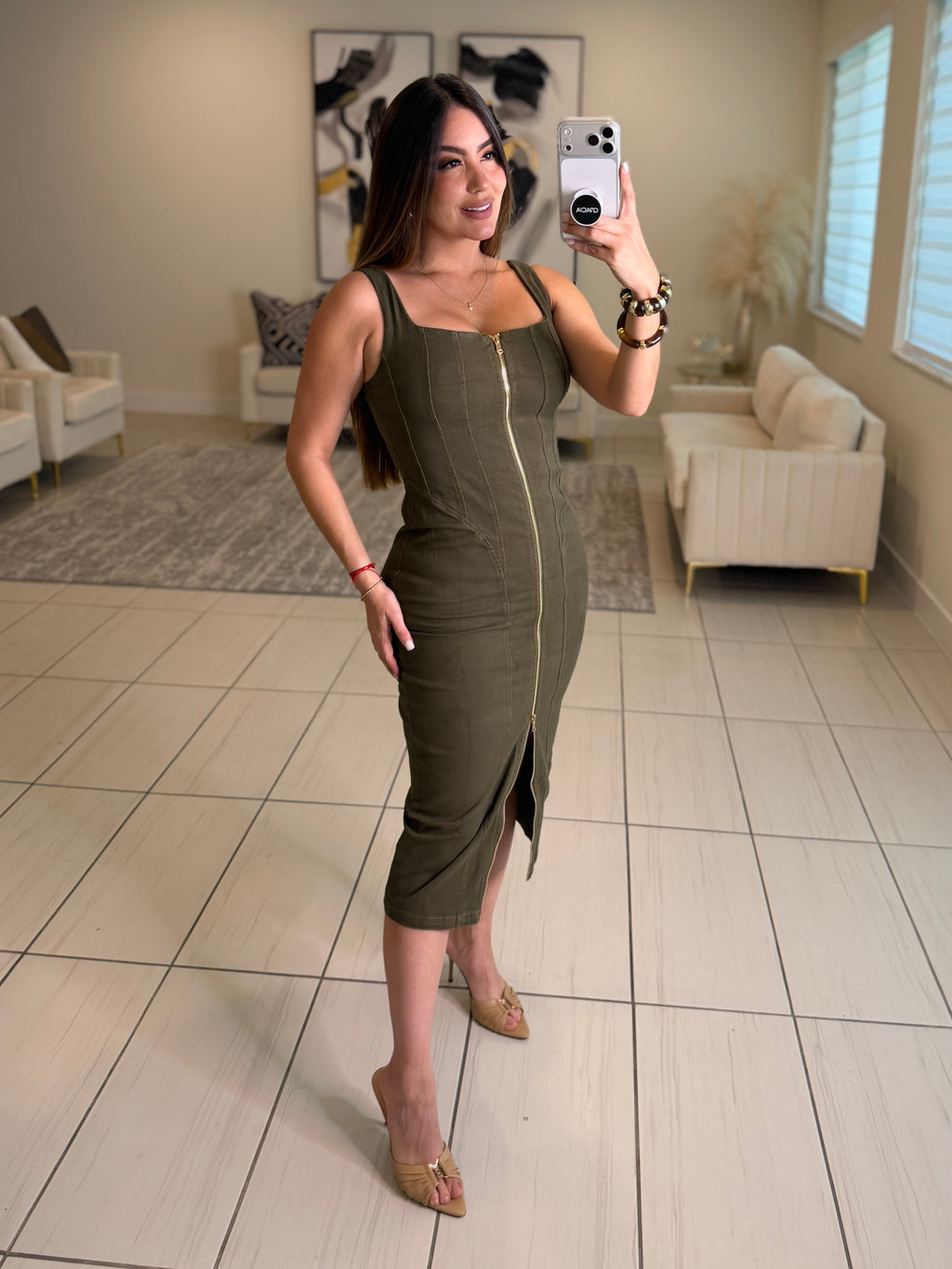 Commanding Desire Green Denim Dress