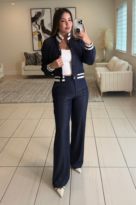 Linear Attraction Navy Blue Pant Set
