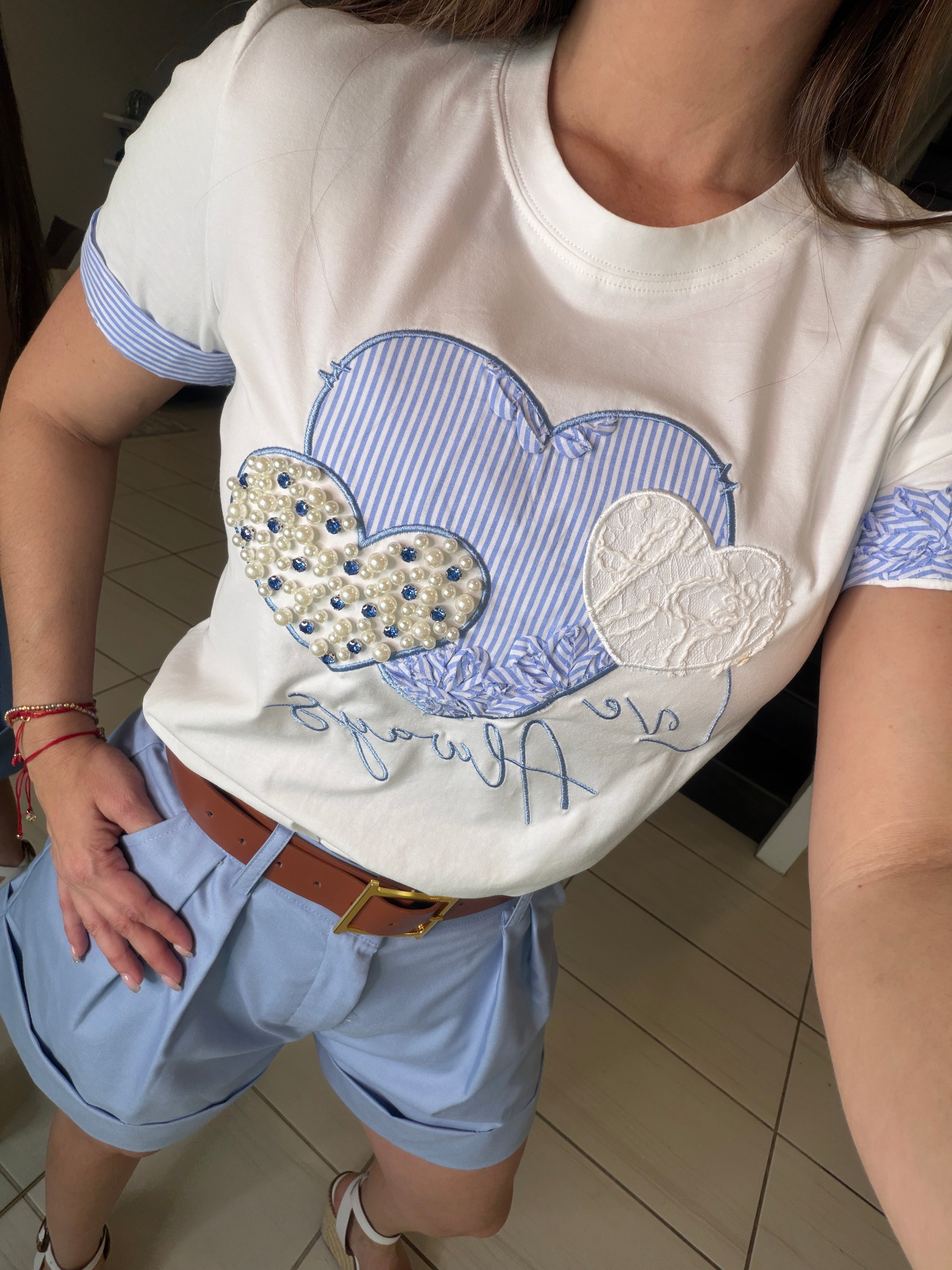 Lines and Pearls White Tshirt