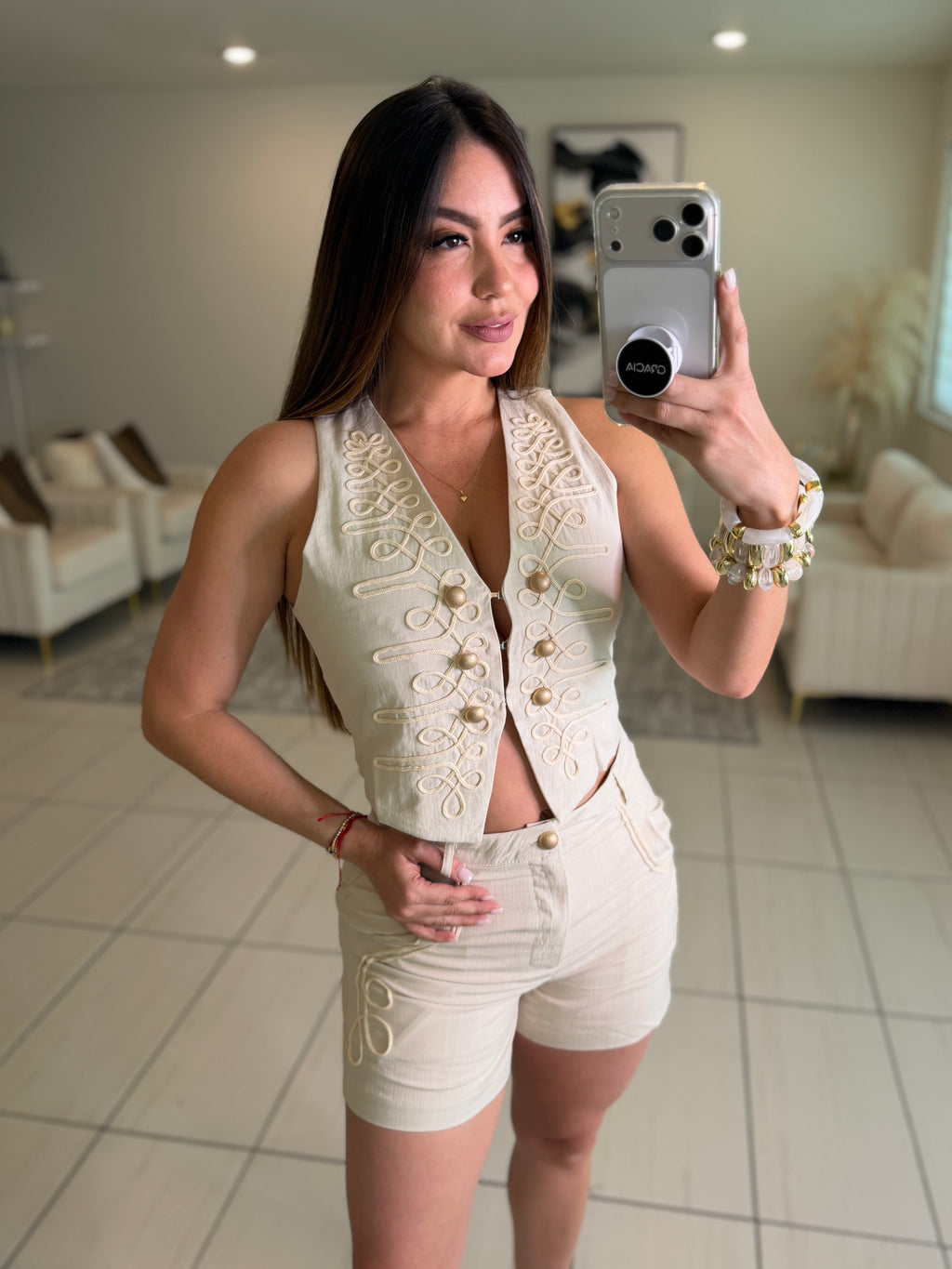 Napoleon Vibes Beige Shorts Set