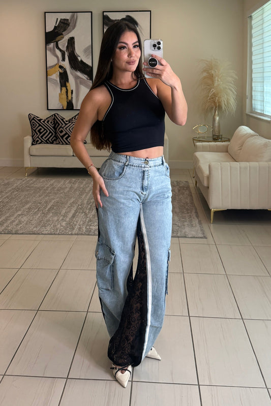 Crazy Lace Black Denim Pants