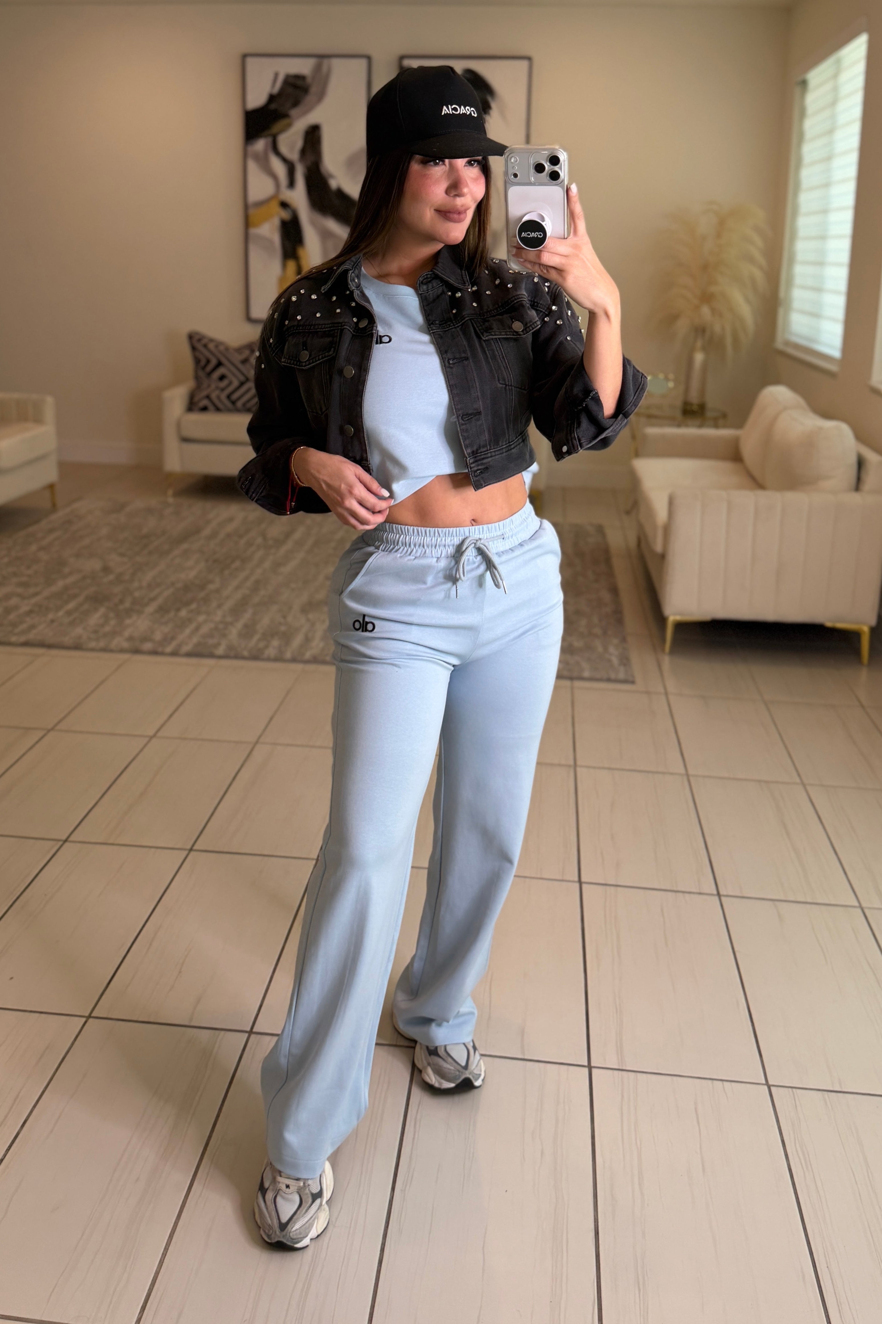 Rhinestones Veil Dark Grey Denim Jacket