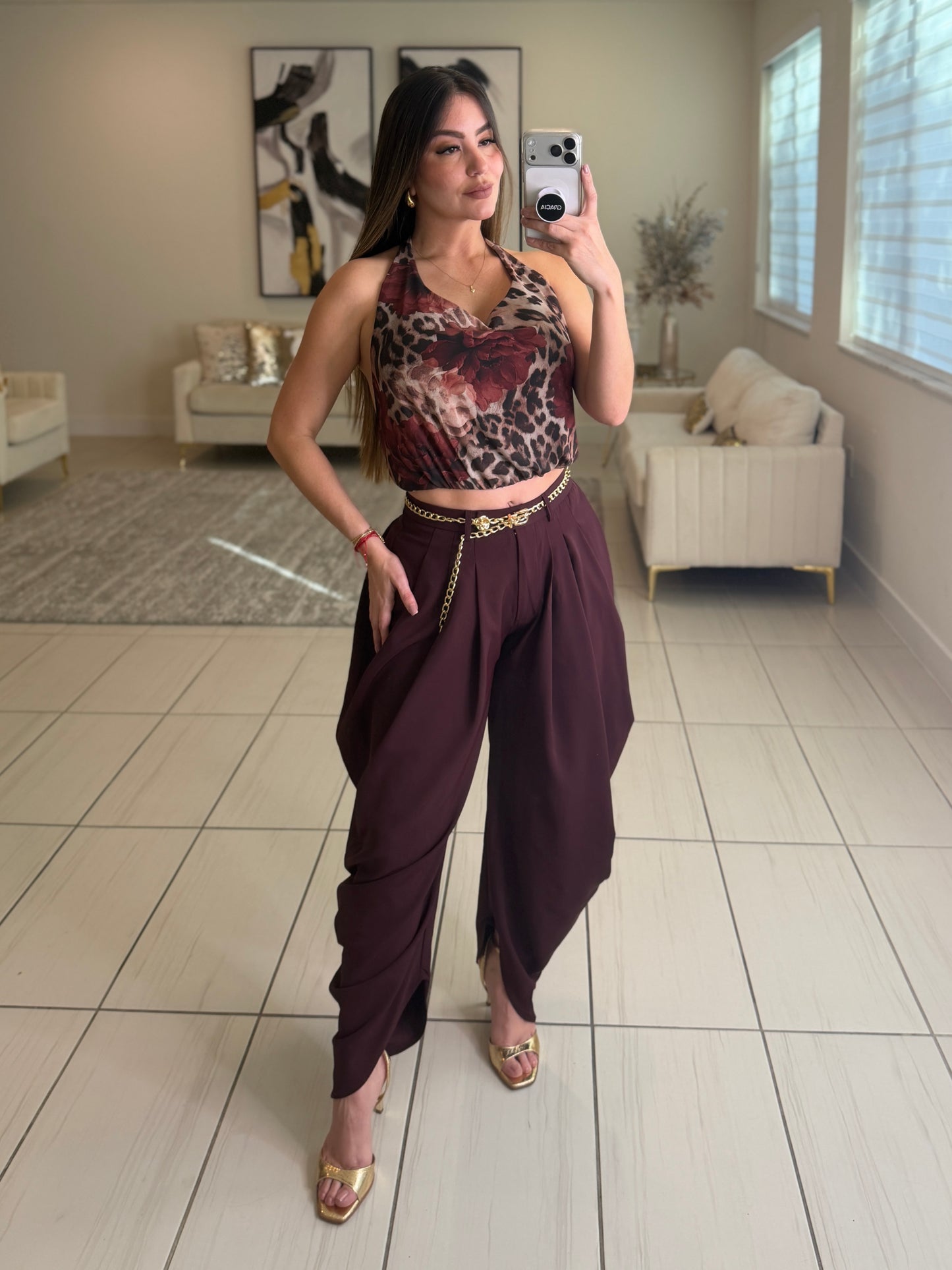 Mystic Rose Mesh Brown Top