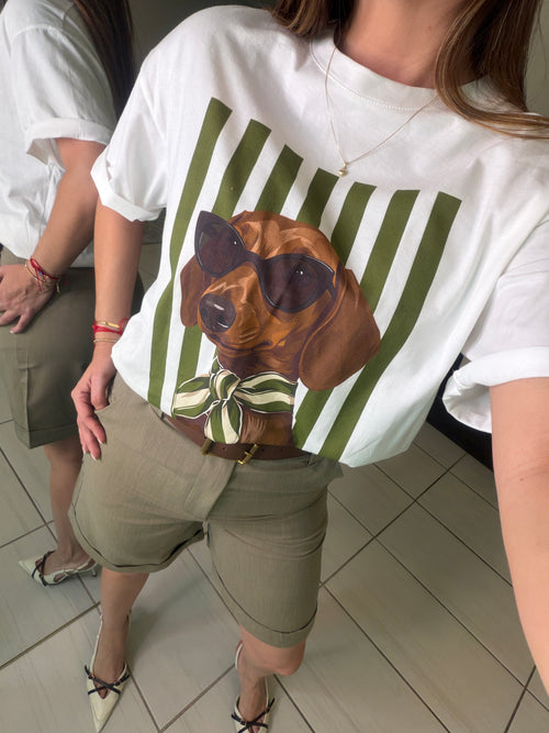 Chic Puppy Stripes White Tshirt