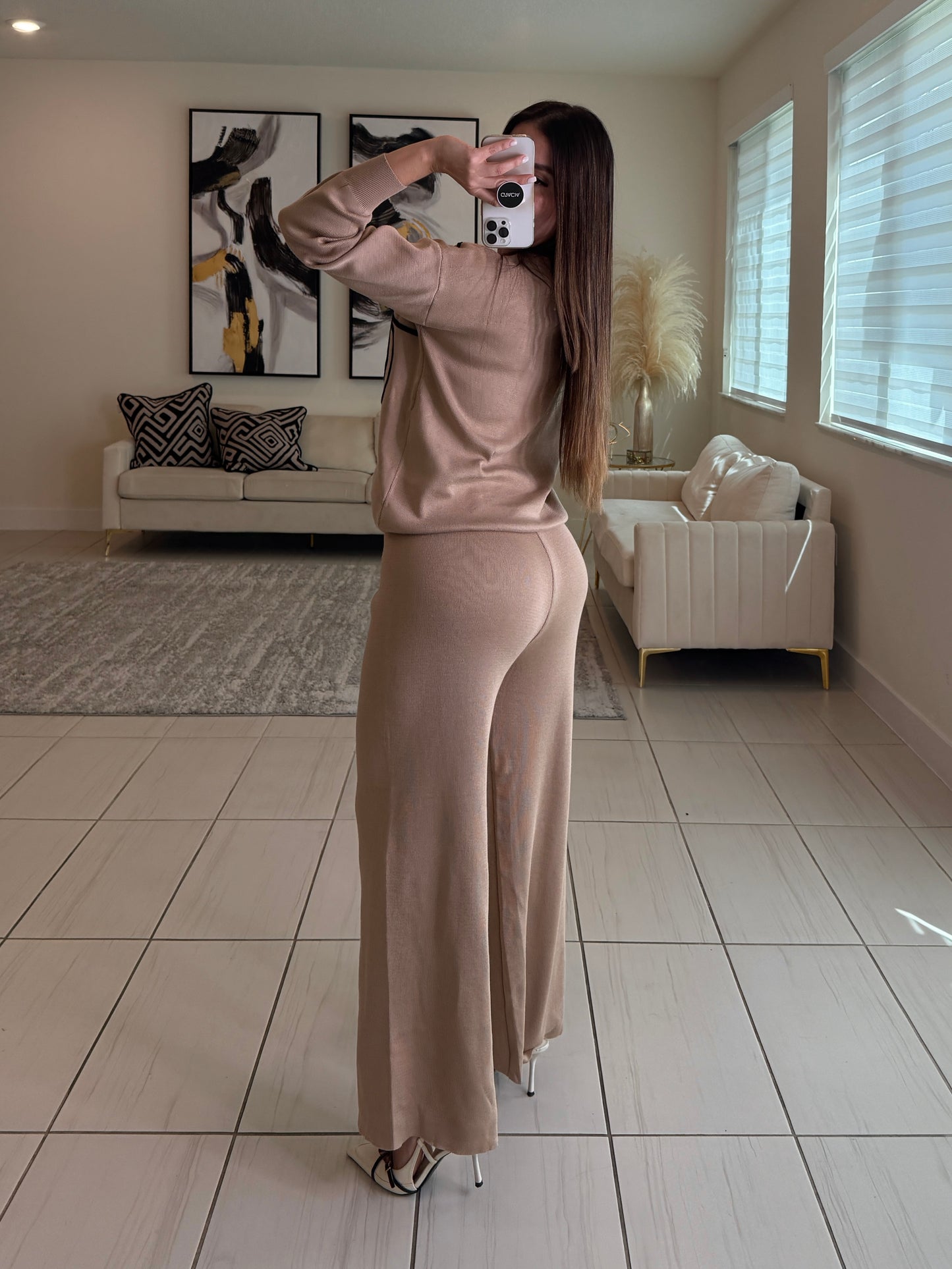 Woven Serenity Knit Beige Pant Set