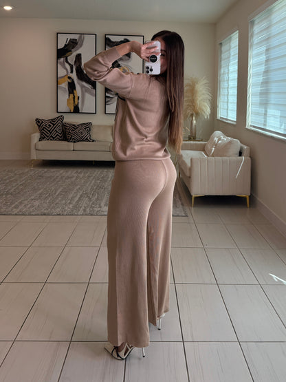 Woven Serenity Knit Beige Pant Set