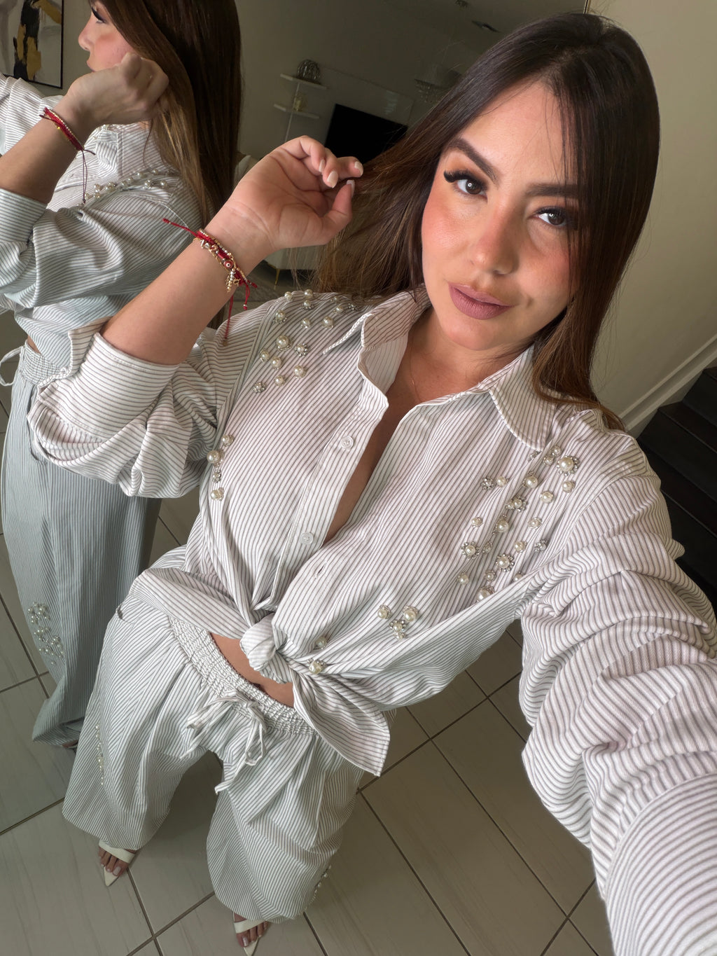 Opulent Stripes White Balloon Pant Set