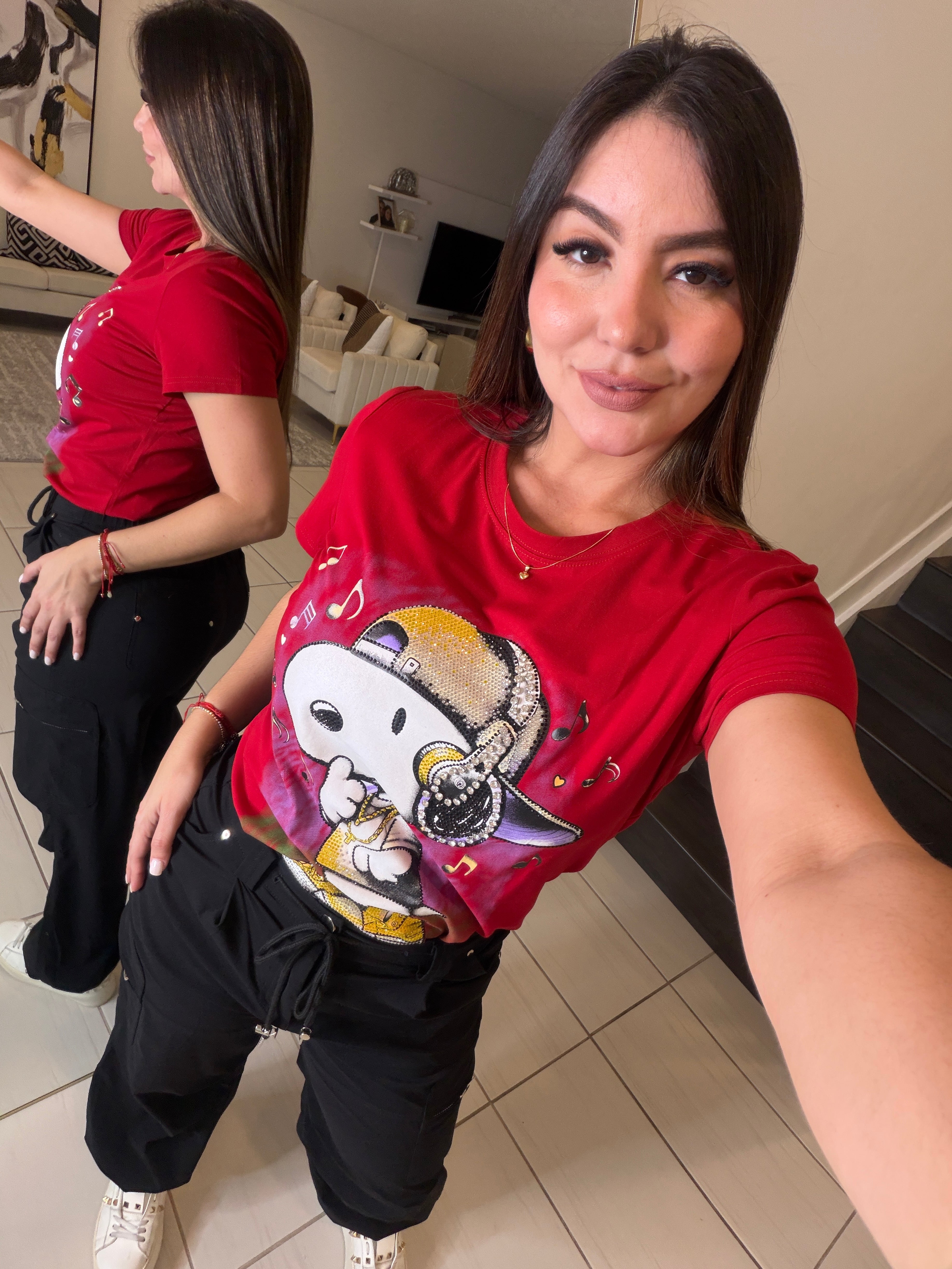 Funny Rhinestones Red Tshirt