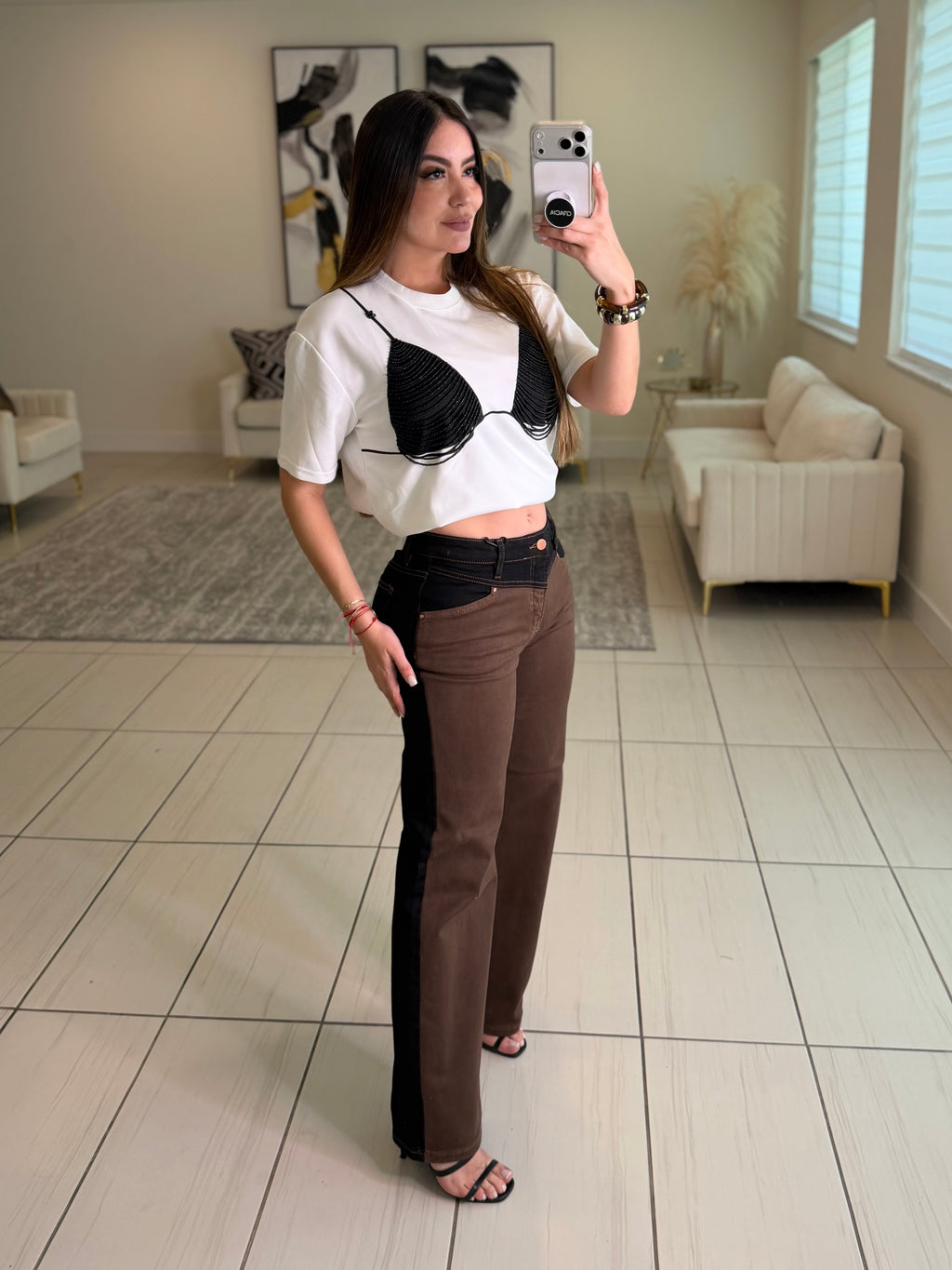 Black Embellished White Tshirt