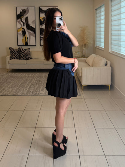 Strong Attraction Black and Denim Skort