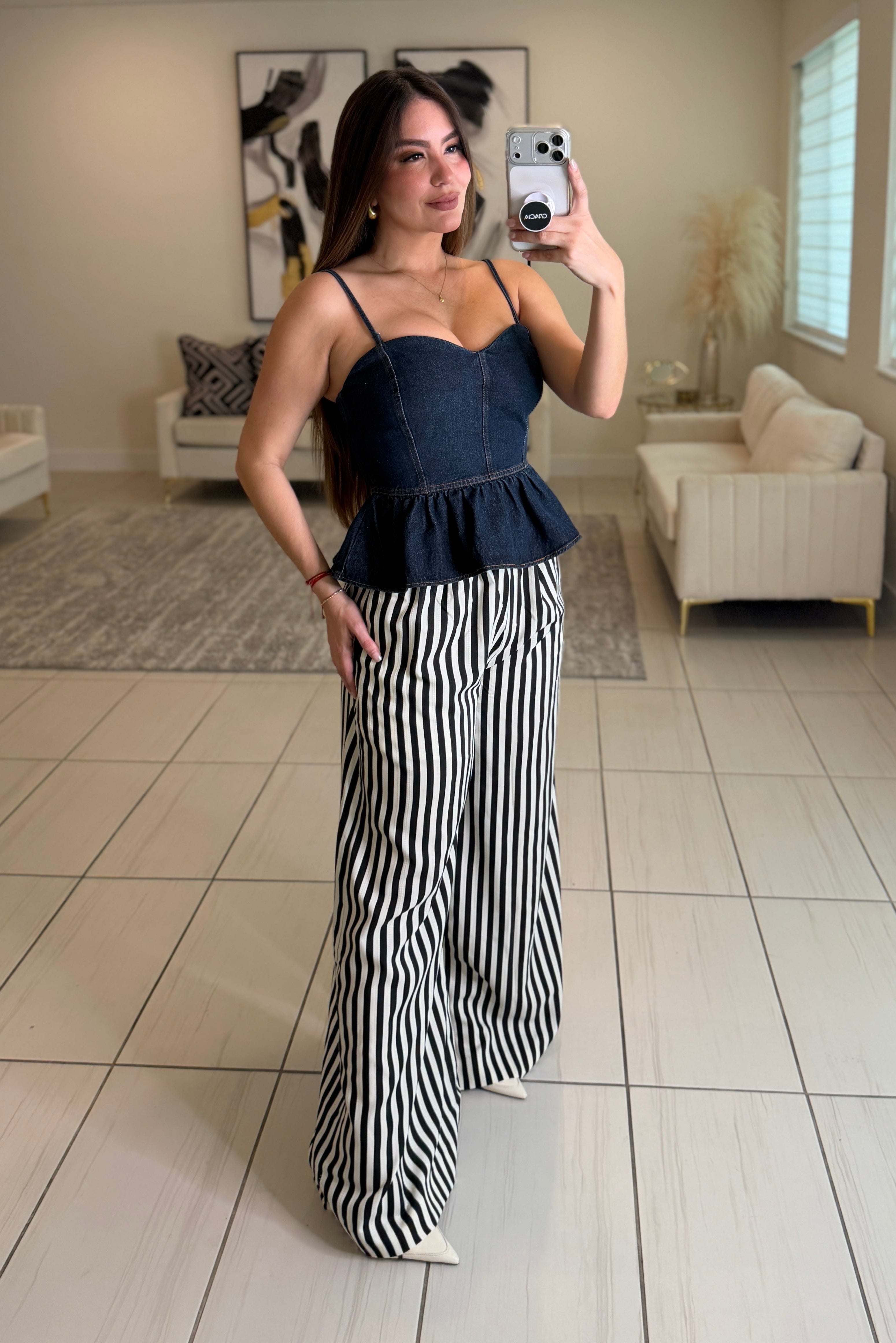 Sweet Peplum Dark Denim Top