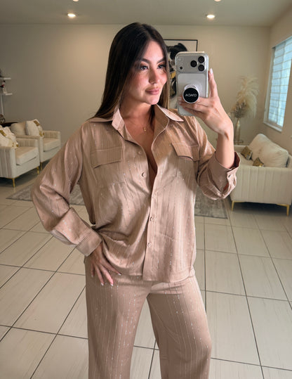 Royal Rhinestones Champagne Pant Set