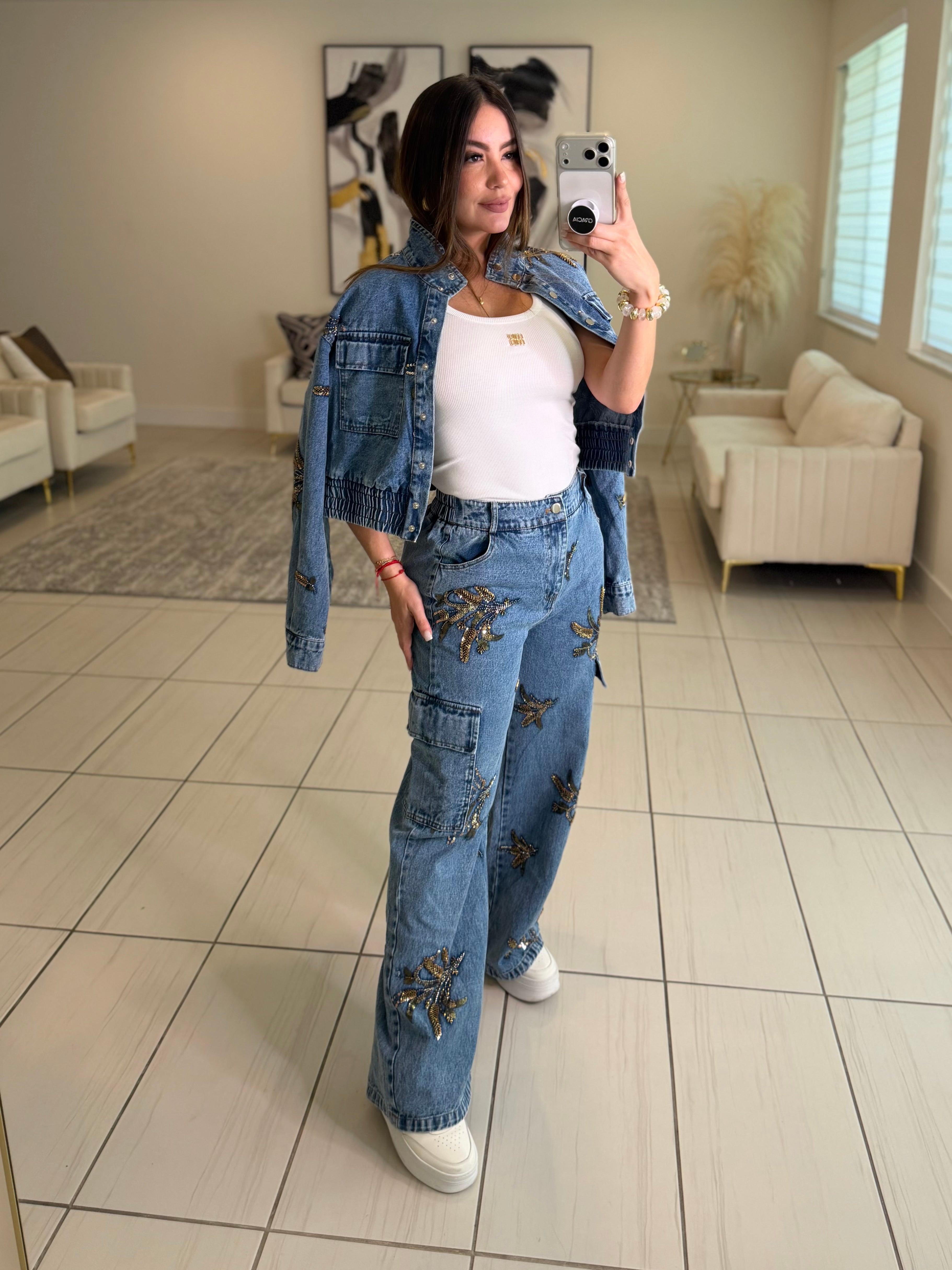Wild Ornate Denim Pant Set