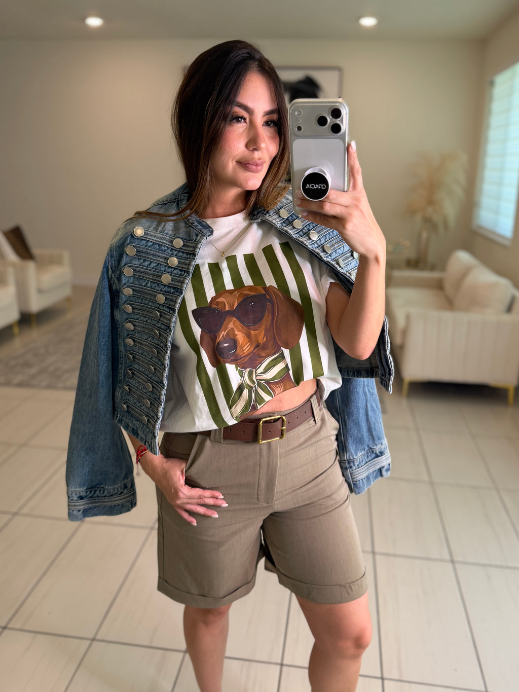 Chic Puppy Stripes White Tshirt