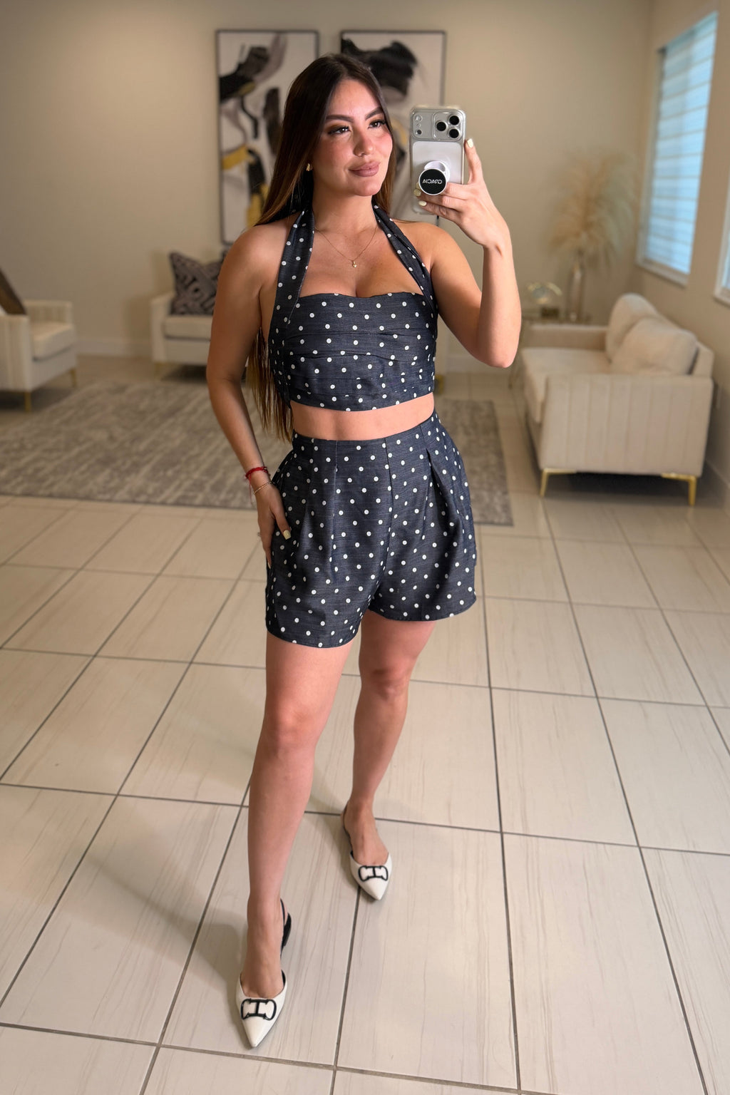 Romantic Polka Dot Shorts Set