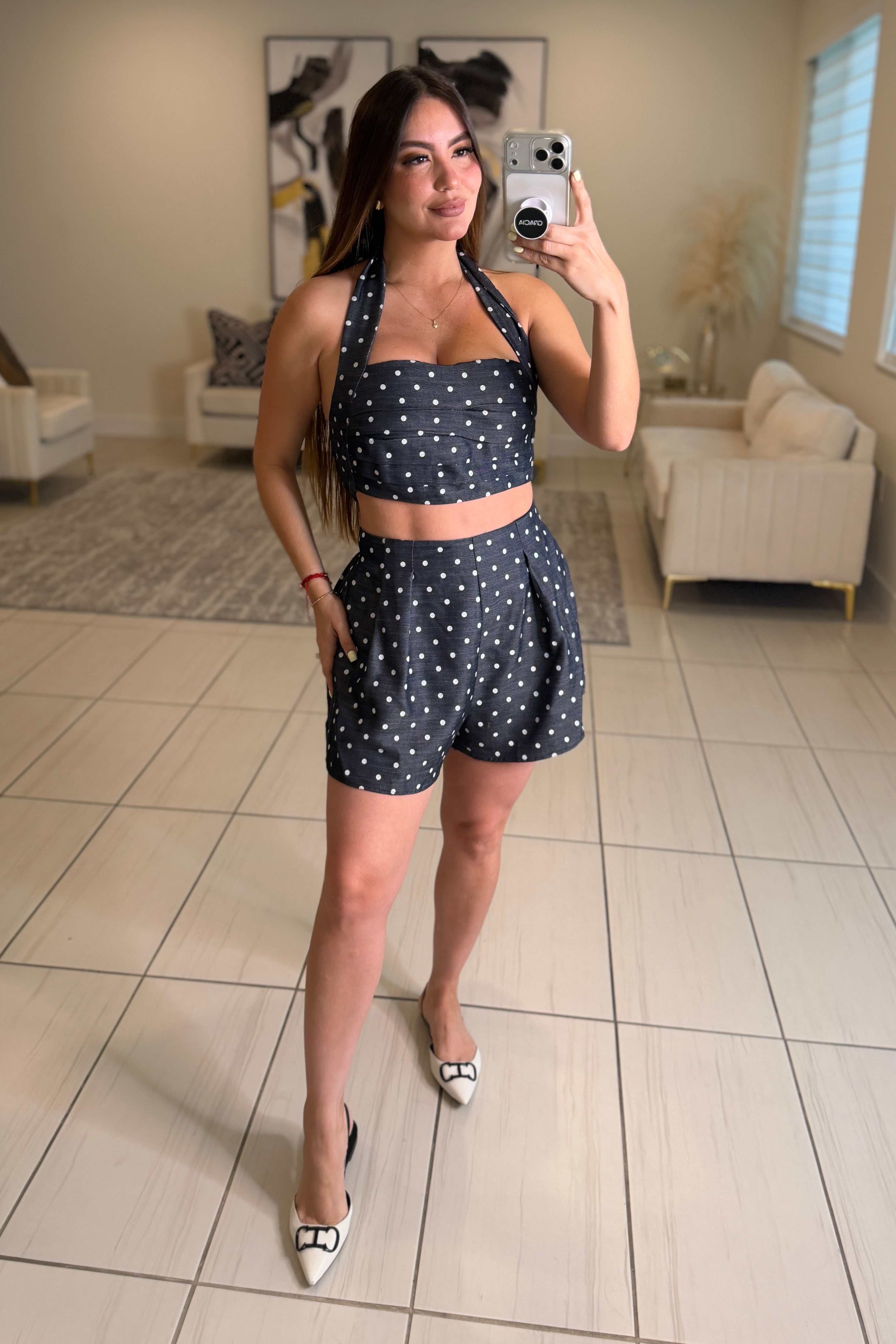 Romantic Polka Dot Shorts Set