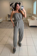 Graceful Plaid Black Barrel Jumpsuit