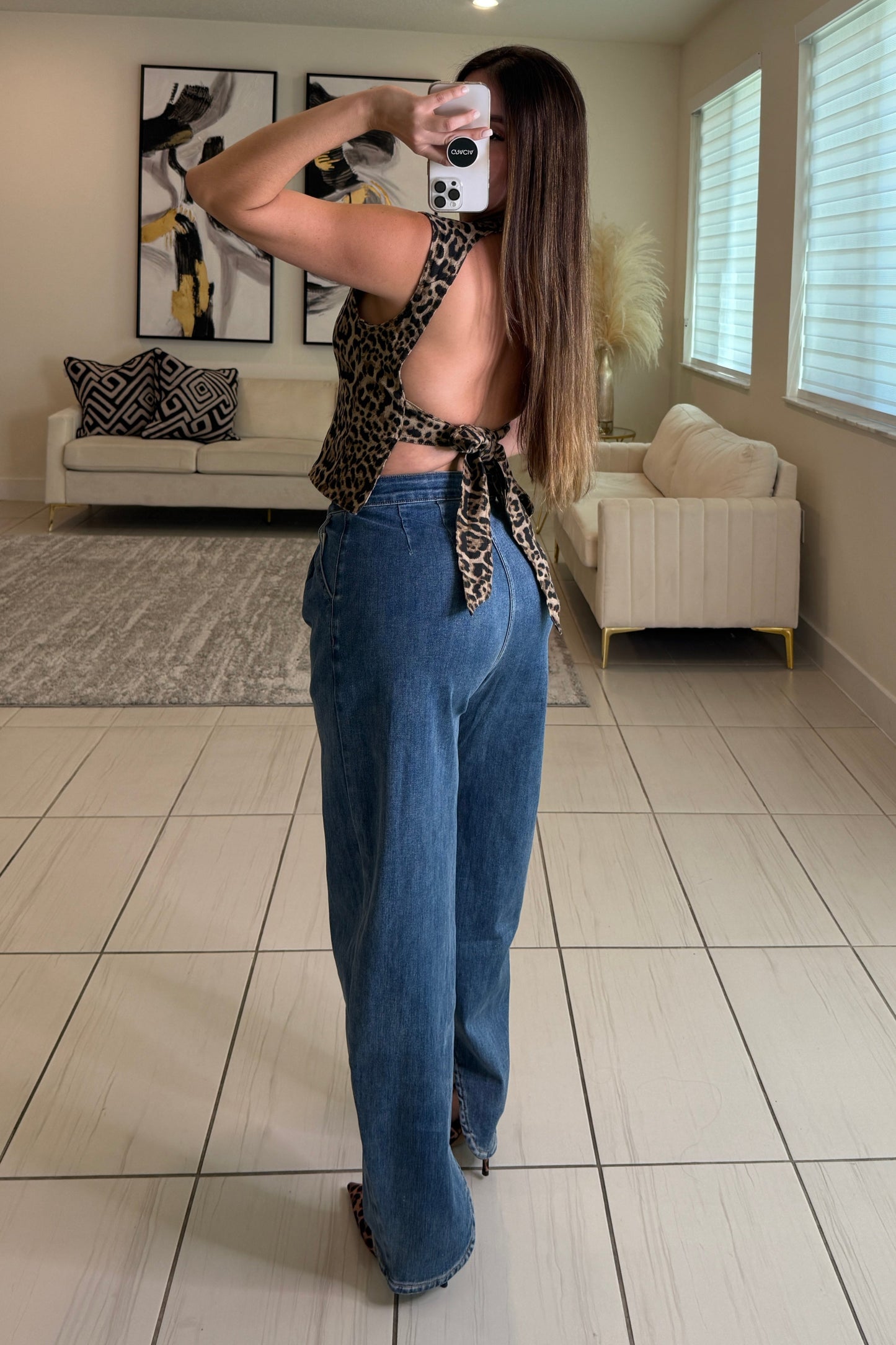 Fierce Streak Leopard Denim Top