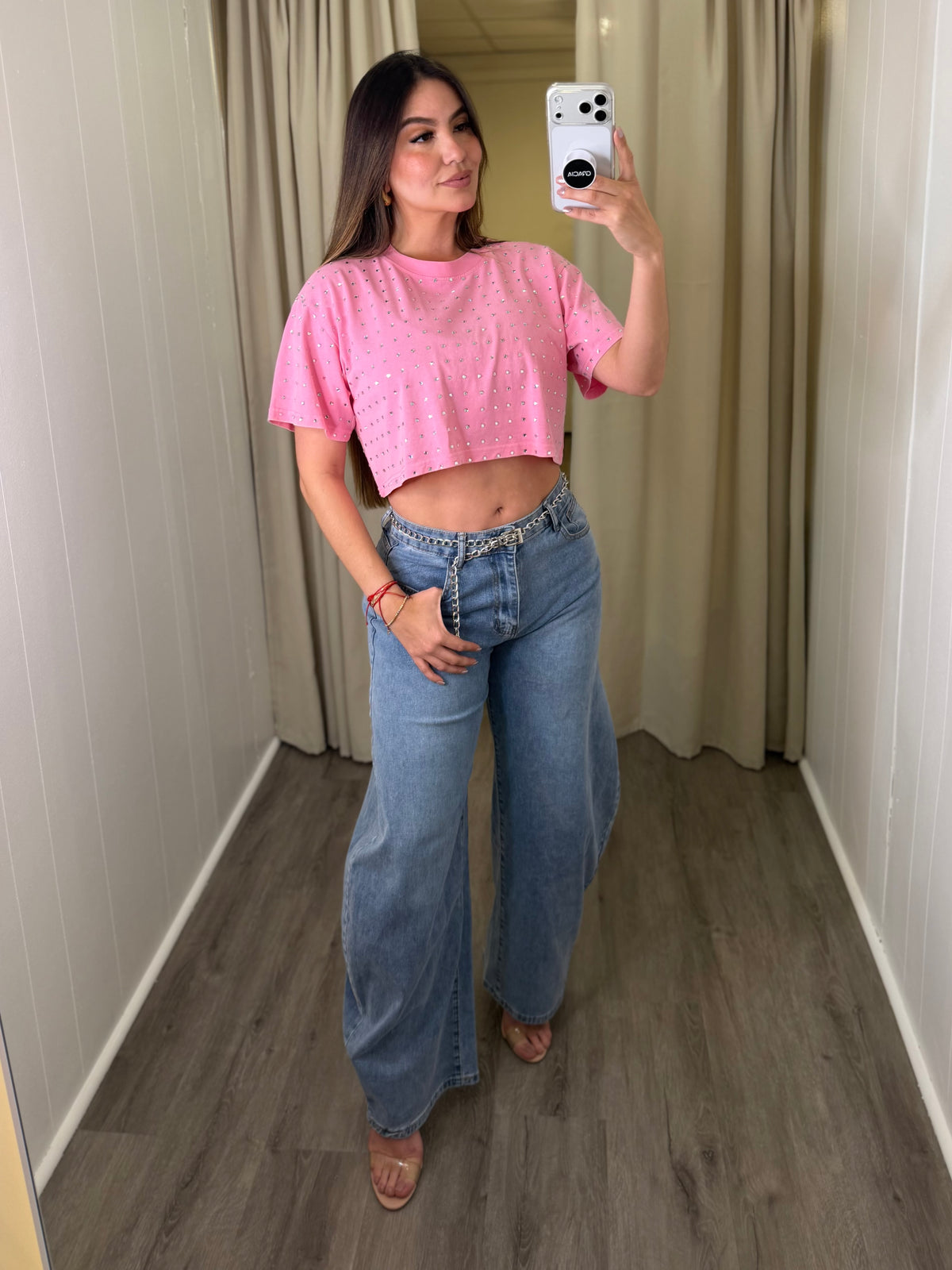 Glow Up Rhinestones Pink Top