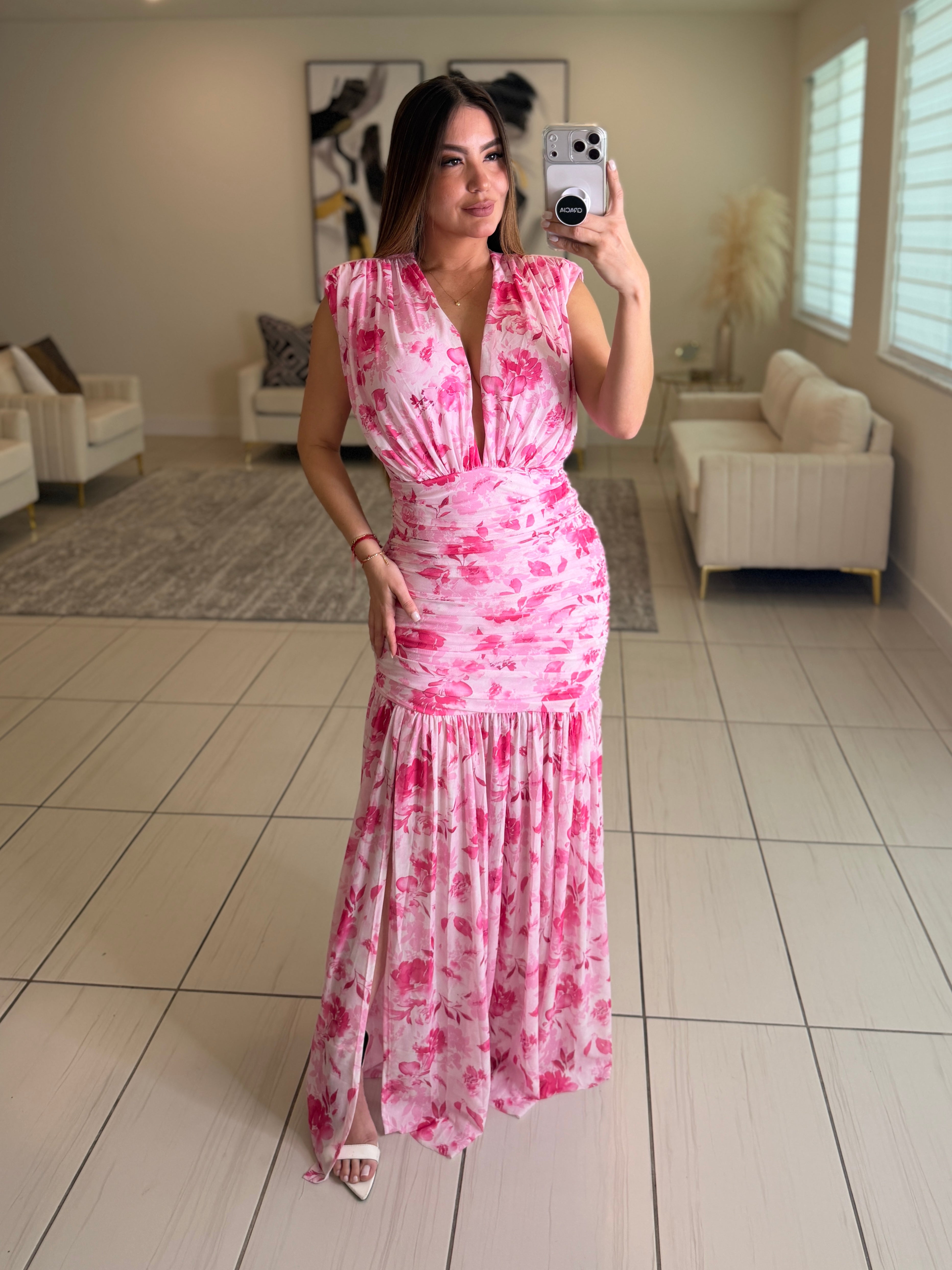 Poetic Floral Pink Maxi Dress