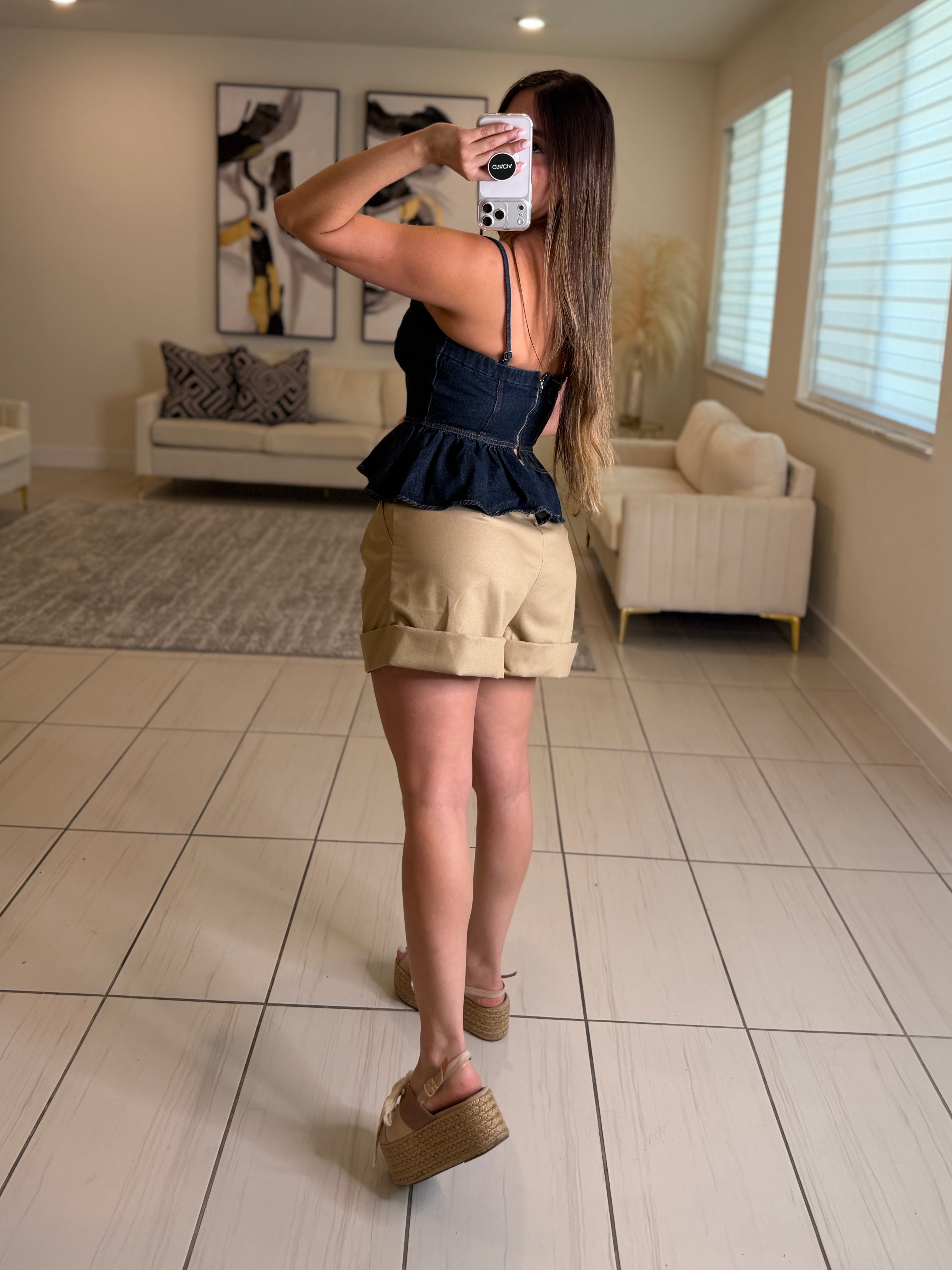 Sweet Peplum Dark Denim Top