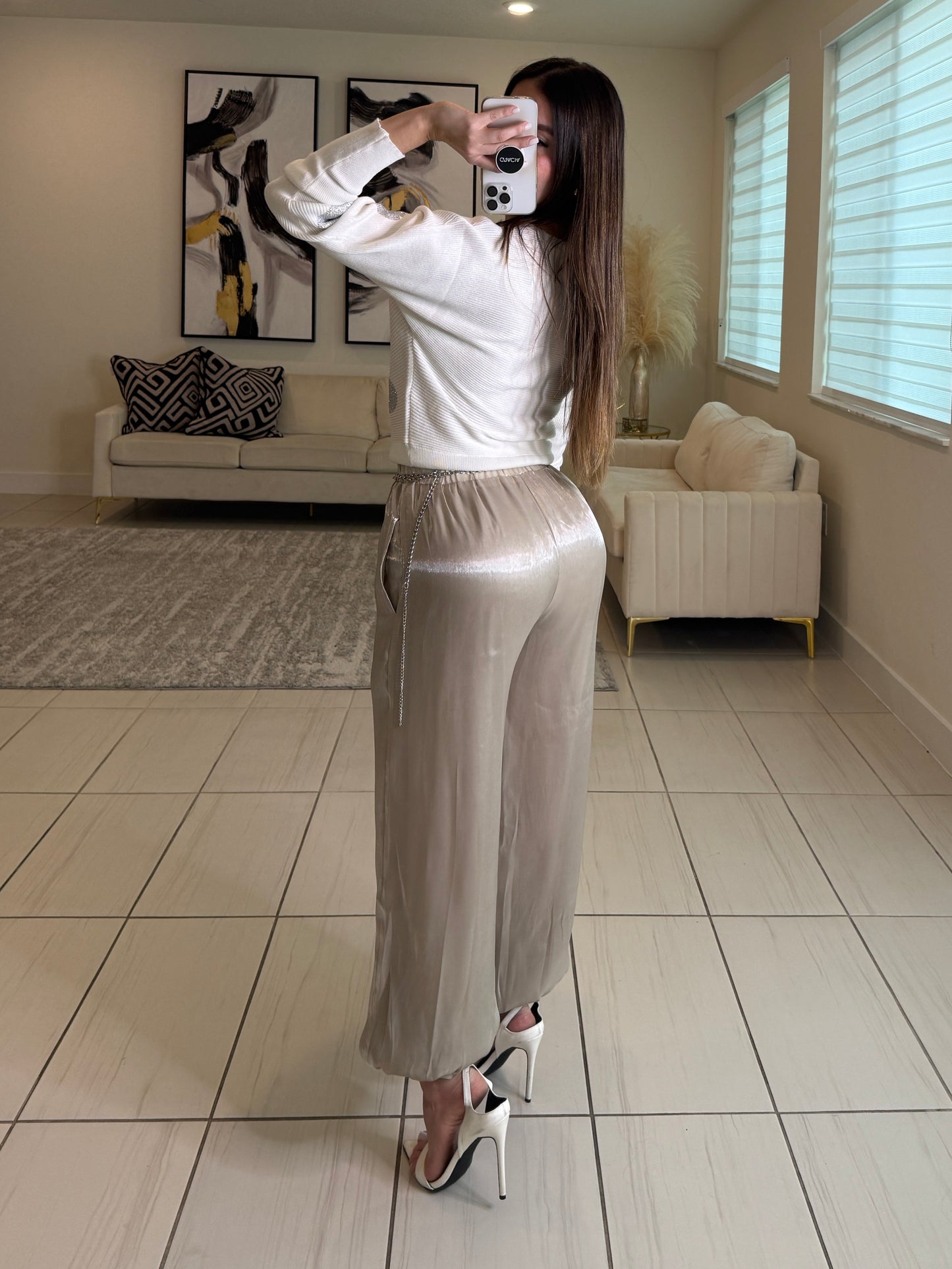 Reflective Beige Balloon Pants