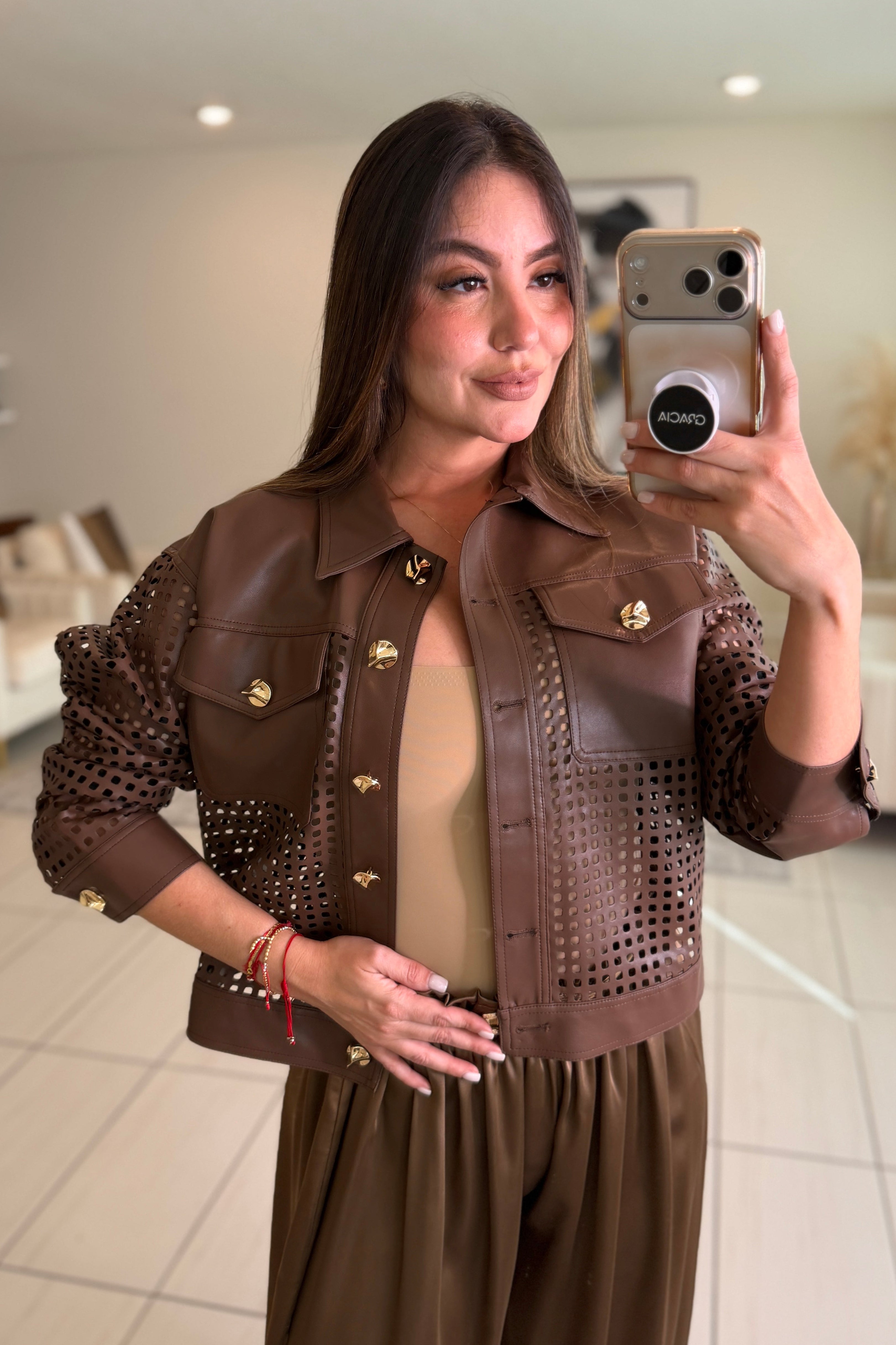 Luxe Faux Leather Brown Jacket