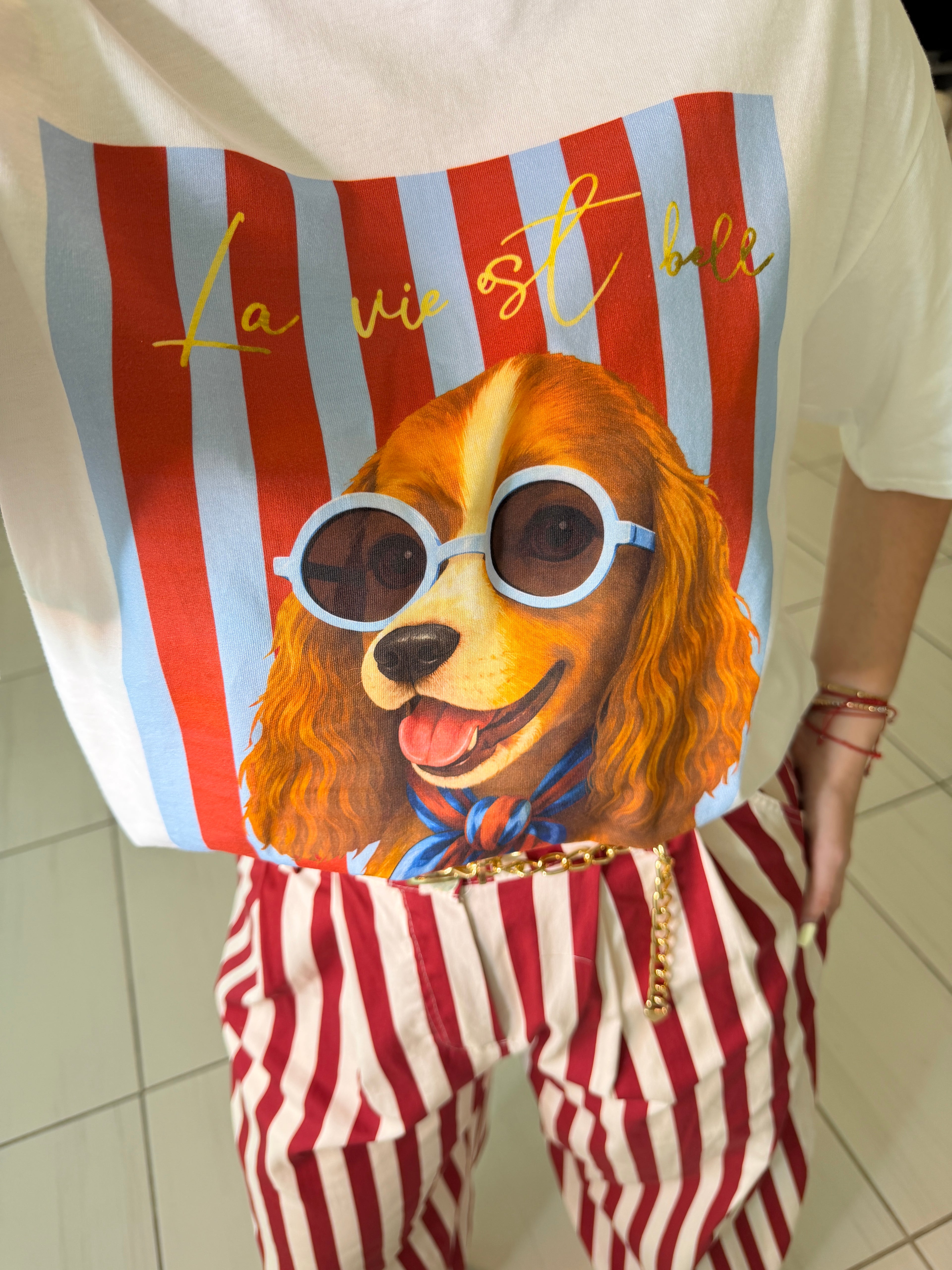 Iconic Puppy Stripes White Tshirt