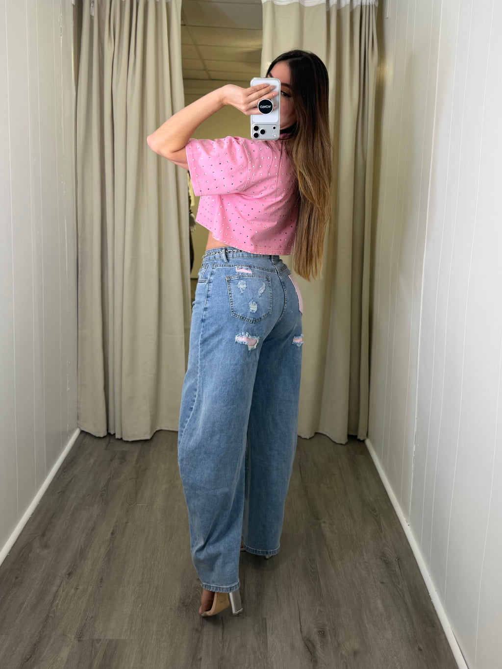 Glow Up Rhinestones Pink Top