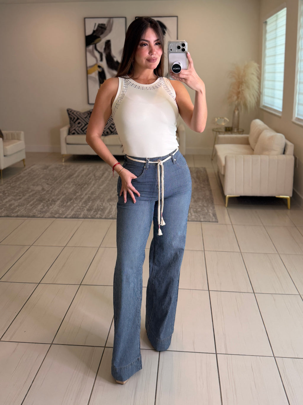 Power Lines Stripes Denim Pants