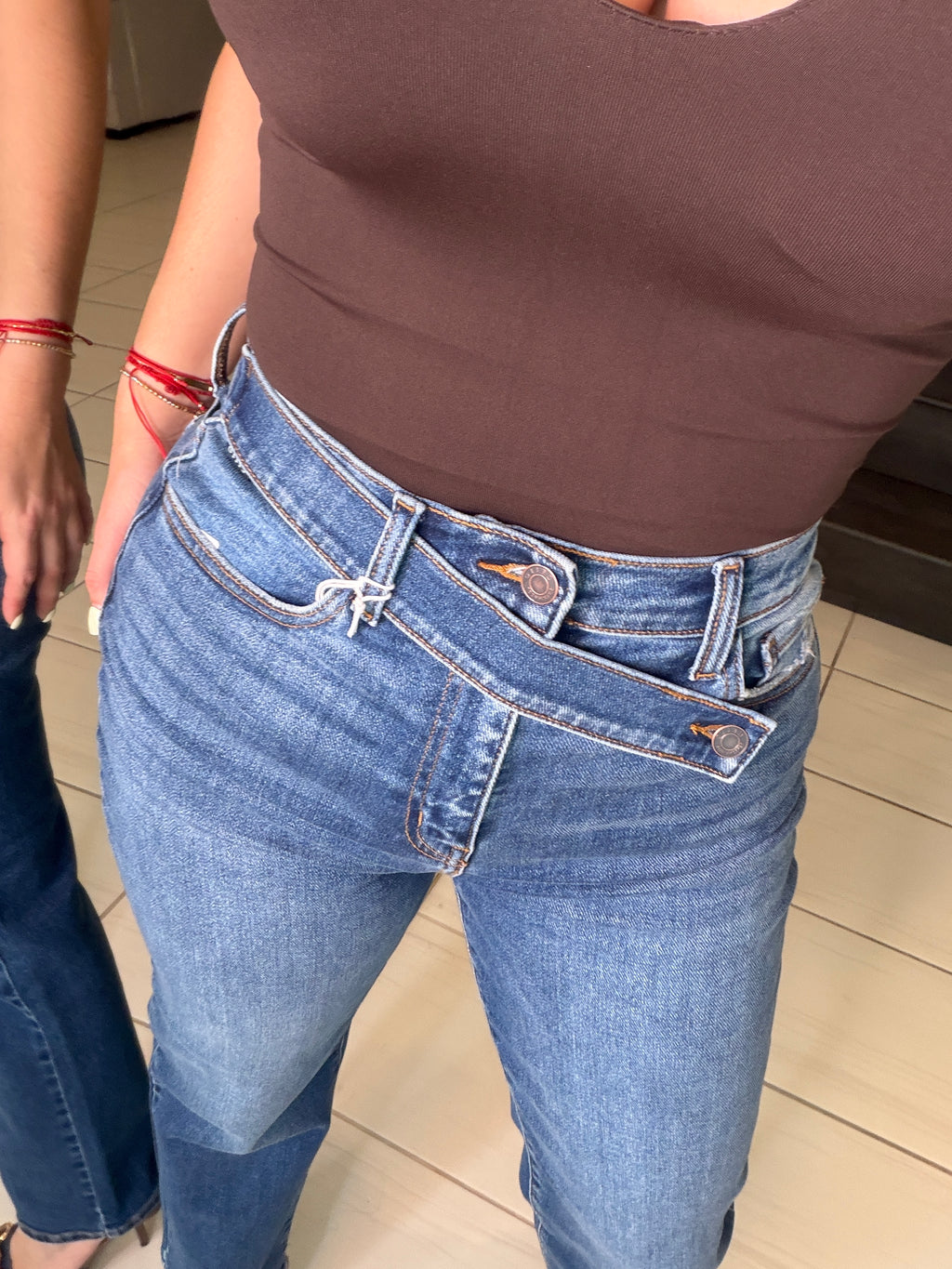 Cross Belt Straight Denim Pants