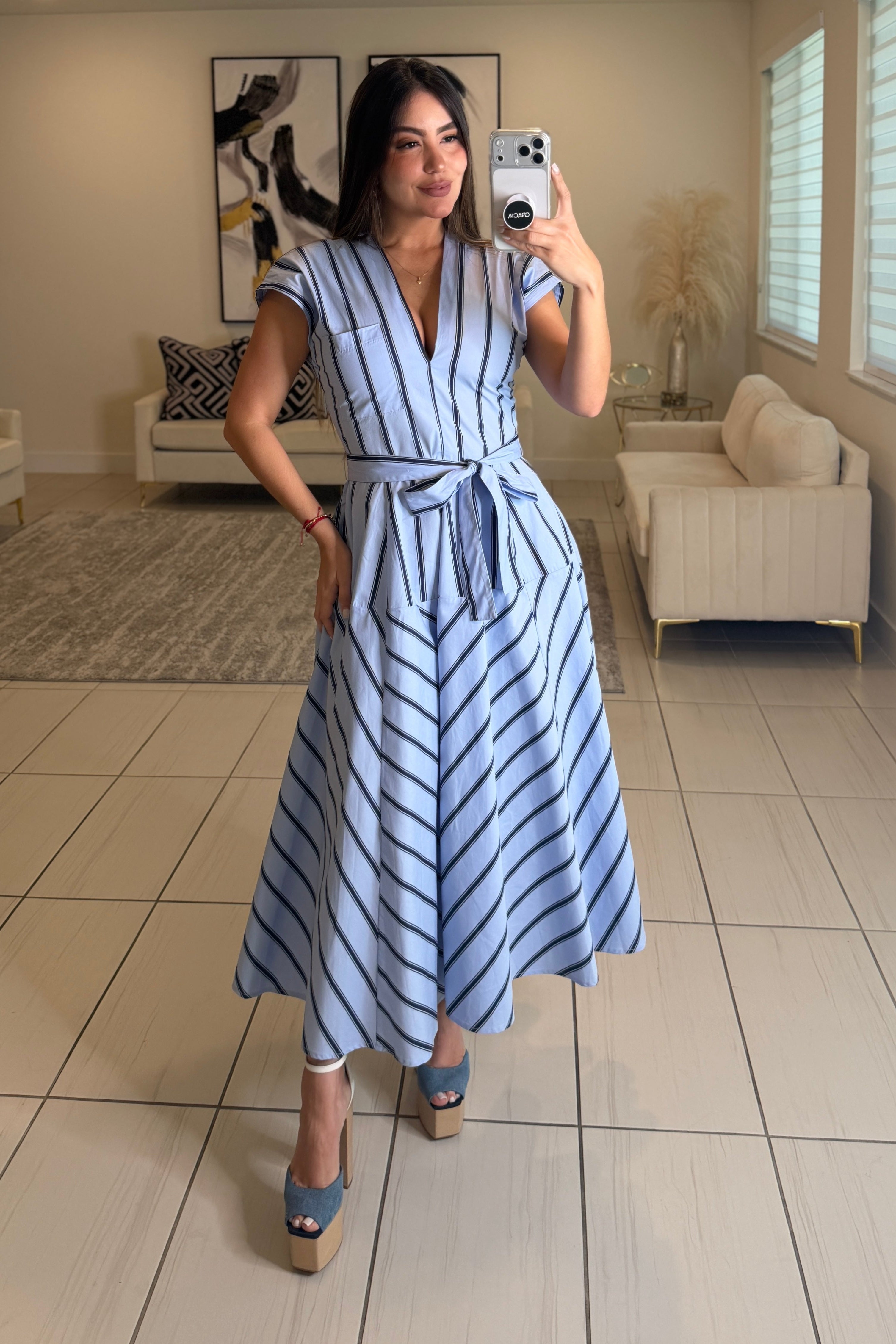Radiant Stripes Blue Midi Dress