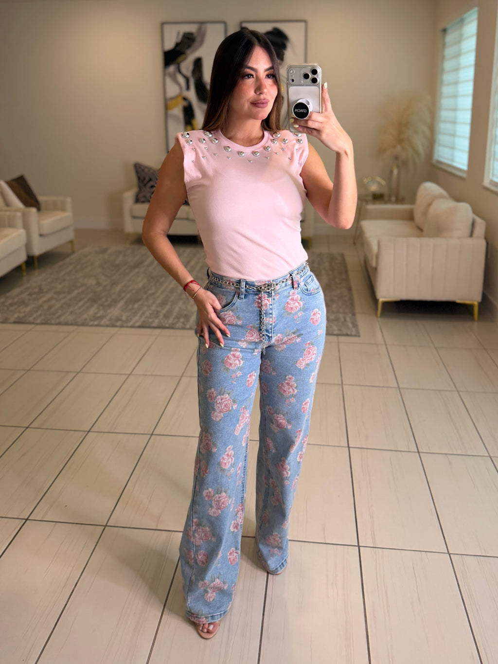 Amazing Shoulder Pads Pink Top