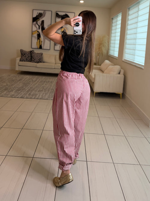Dainty Stripes Red and White Barrel Pants